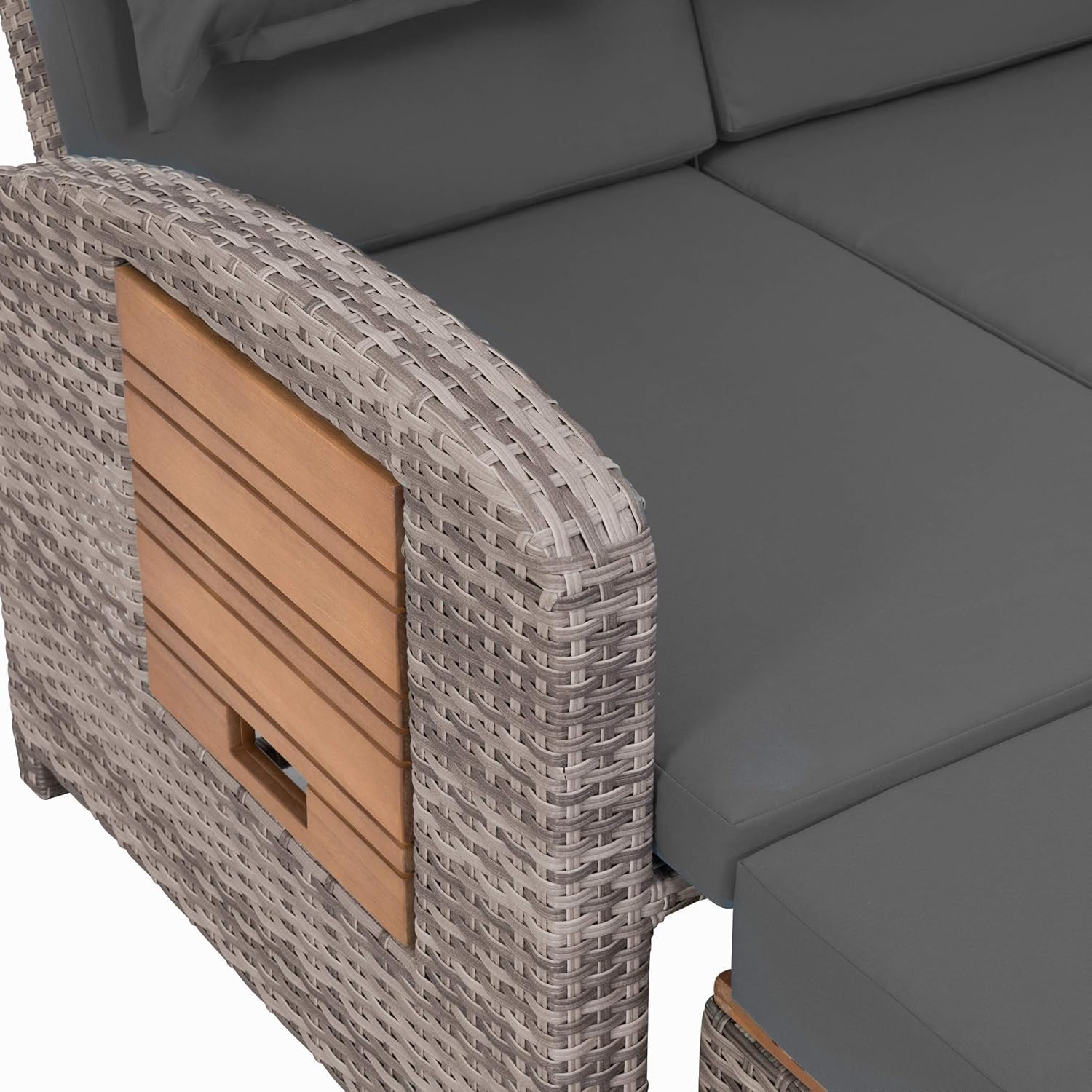 greemotion Gartensofa mit Liegefunktion Bahia Tobago - Sonnenliege mit 5-fach verstellbarer Rückenlehne - Gartenlounge mit zwei klappbaren Seitentabletts - Loungesofa inkl. Hocker 117x93x74 cm | 117 x 93 x 74 cm