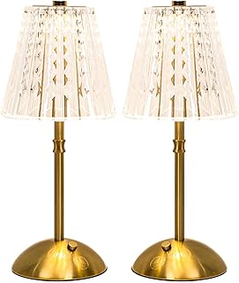 2 Pack Touch Cordless Table Lamp Rechargeable, 3600mAh Battery Operated Small Crystal Lamp, 3 Color Dimmable Vintage Gold Table Light for Bedroom/Kitchen/Gift for Home Décor (Vintage)