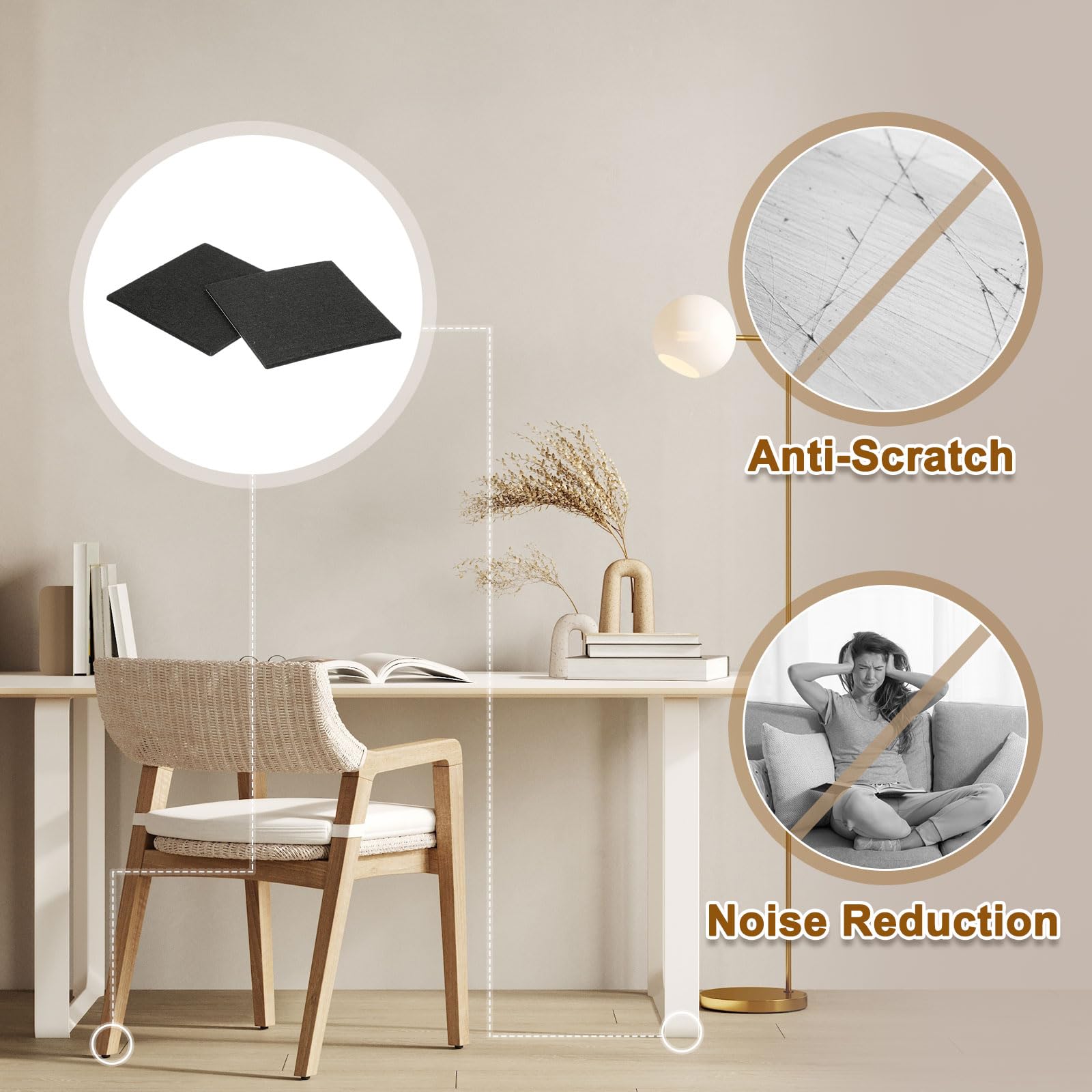 QUARKZMAN Almohadillas De Fieltro para Muebles 48Pcs 5.12" x 5.12" con Adhesivo Antideslizantes Protectoras De Patas De Silla para Proteger Pisos De Madera Negro