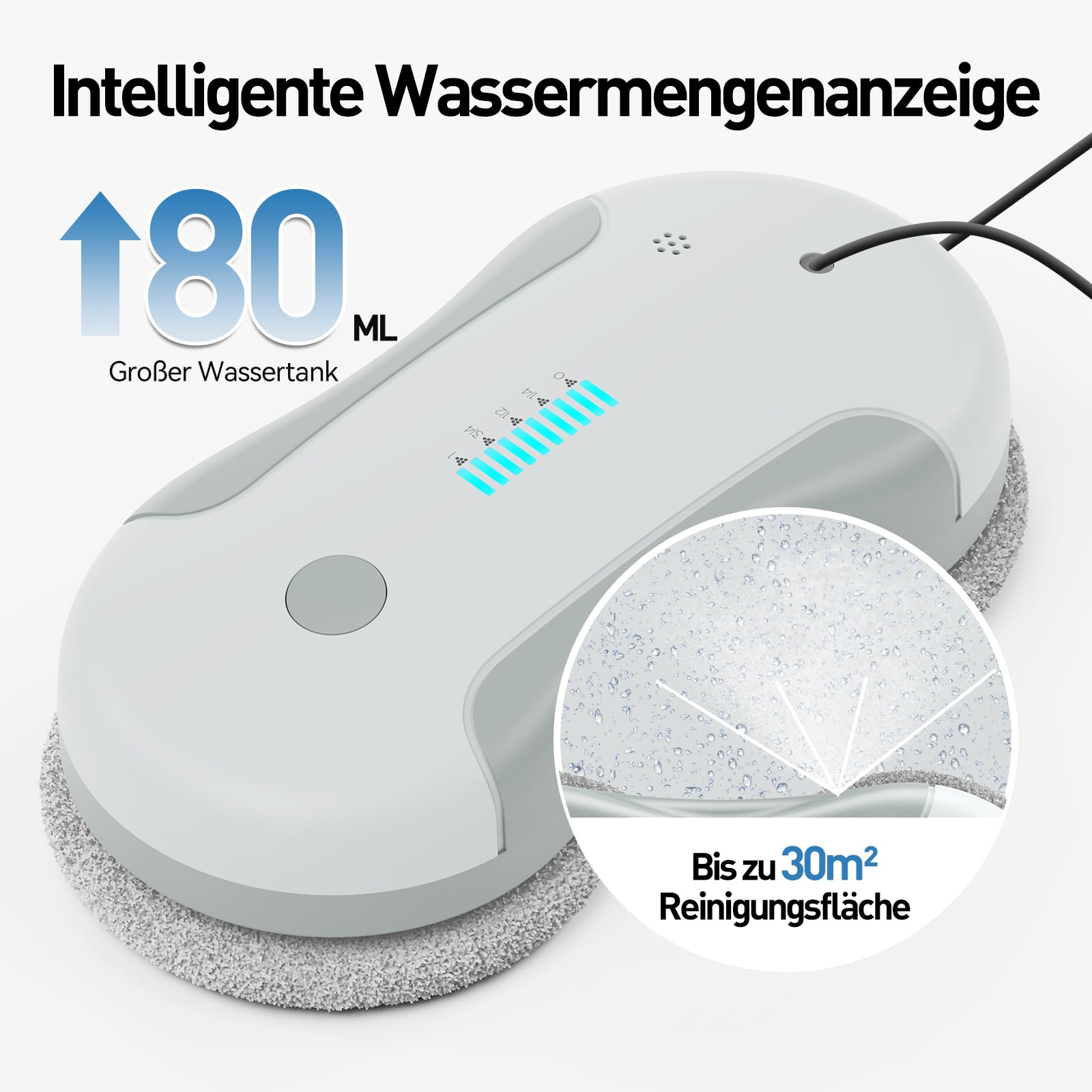 Fensterputzroboter Elektrisch, 5500-5800Pa Fensterroboter mit 2-Fach Sprühsystem, 80ML Tank, Intelligente Pfadplanung, Mehrfachschutz, für Innen- und Außenfenster