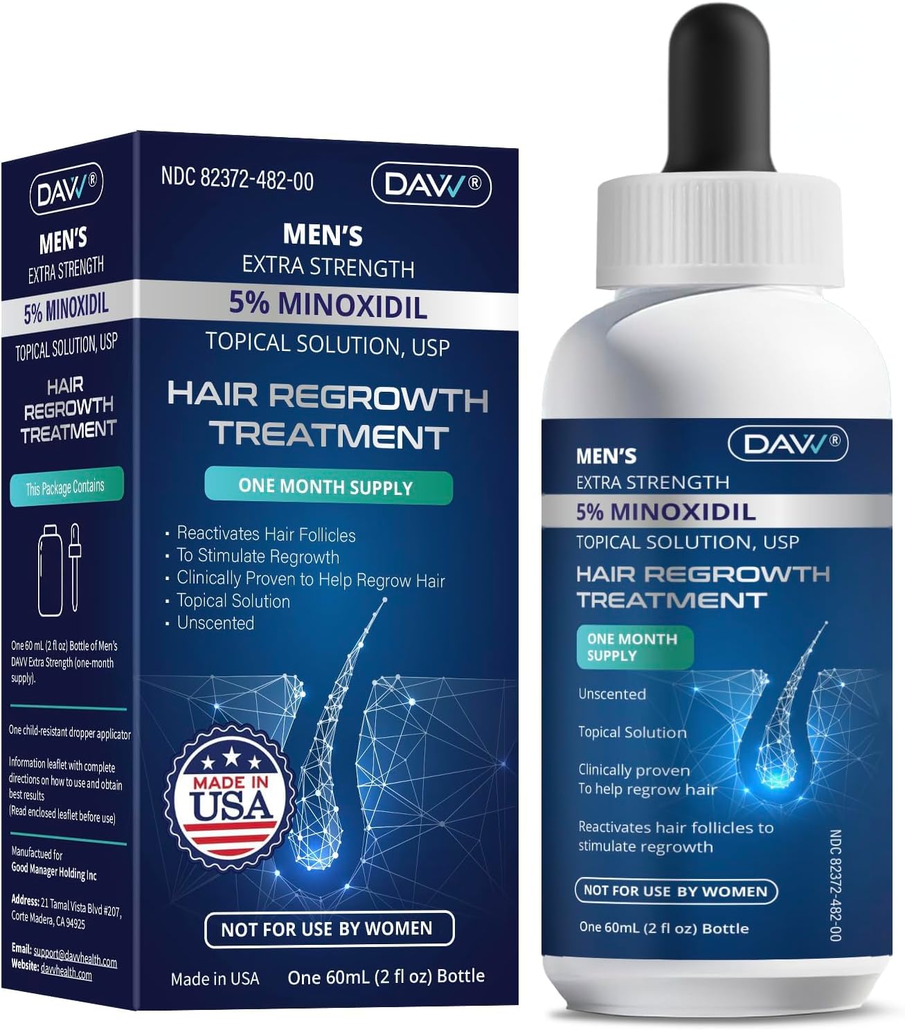 Minoxidil for Men Hair Growth Serum: Minoxidil 5 Percent with Biotin - Hair Regrowth for Men - Beard Growth Serum - Hair Loss Treatments - Minoxidil 5% - Faster Thicker Stronger Hair Growth - 60ml