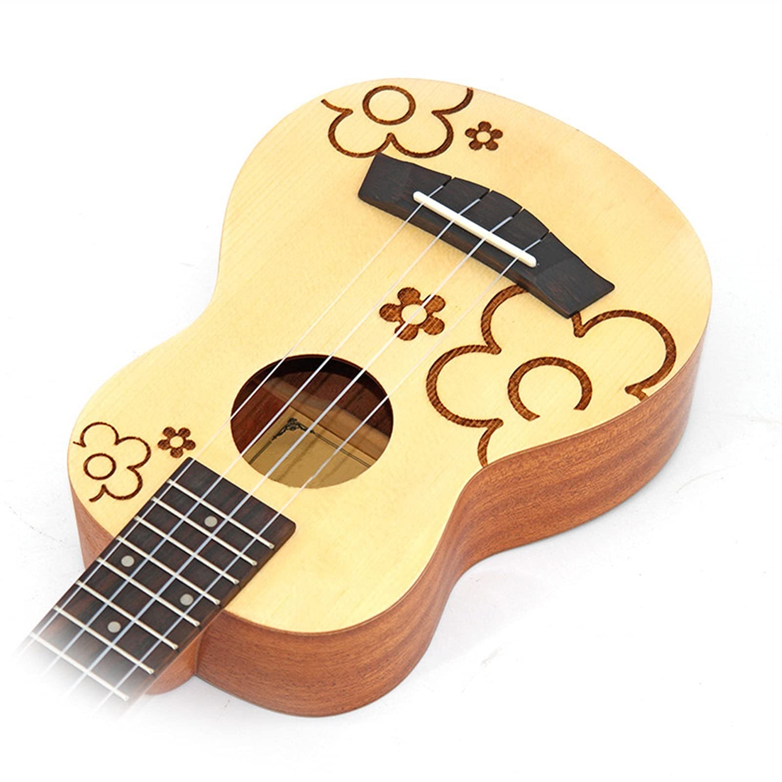 Ukulele koncertowe Początkujący Ukulele 21 Cal Ukulele Świerkowy Panel Wzór Kwiat Drewno Mini Hawajski Gitara 4 Struny Ukelele