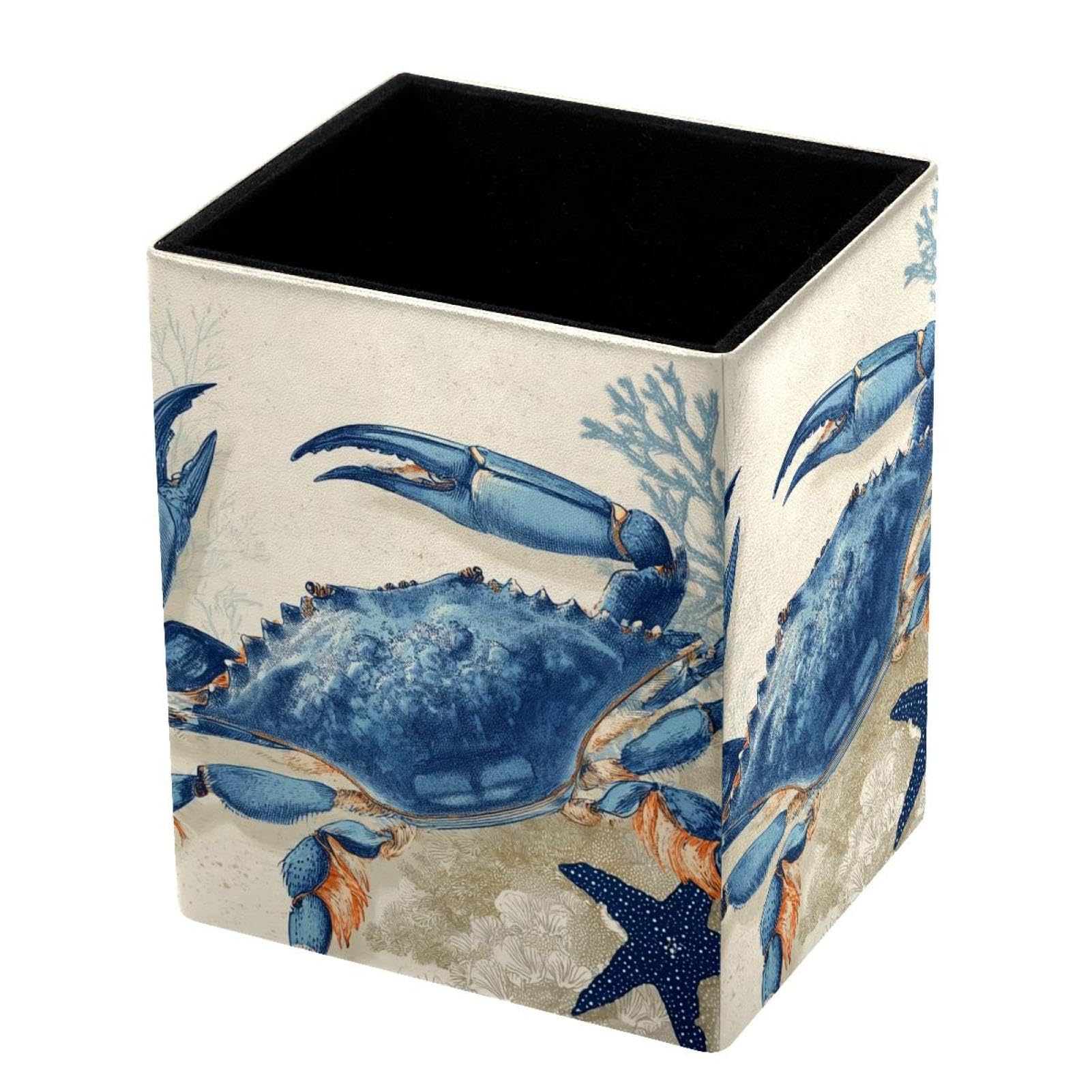 VAPOKF Pencil Holders for Desk, Blue Crab Printed Pen Holders Pen Pot Makeup Brushes Storage Desktop Stationery Supplies Organiser for Home Office