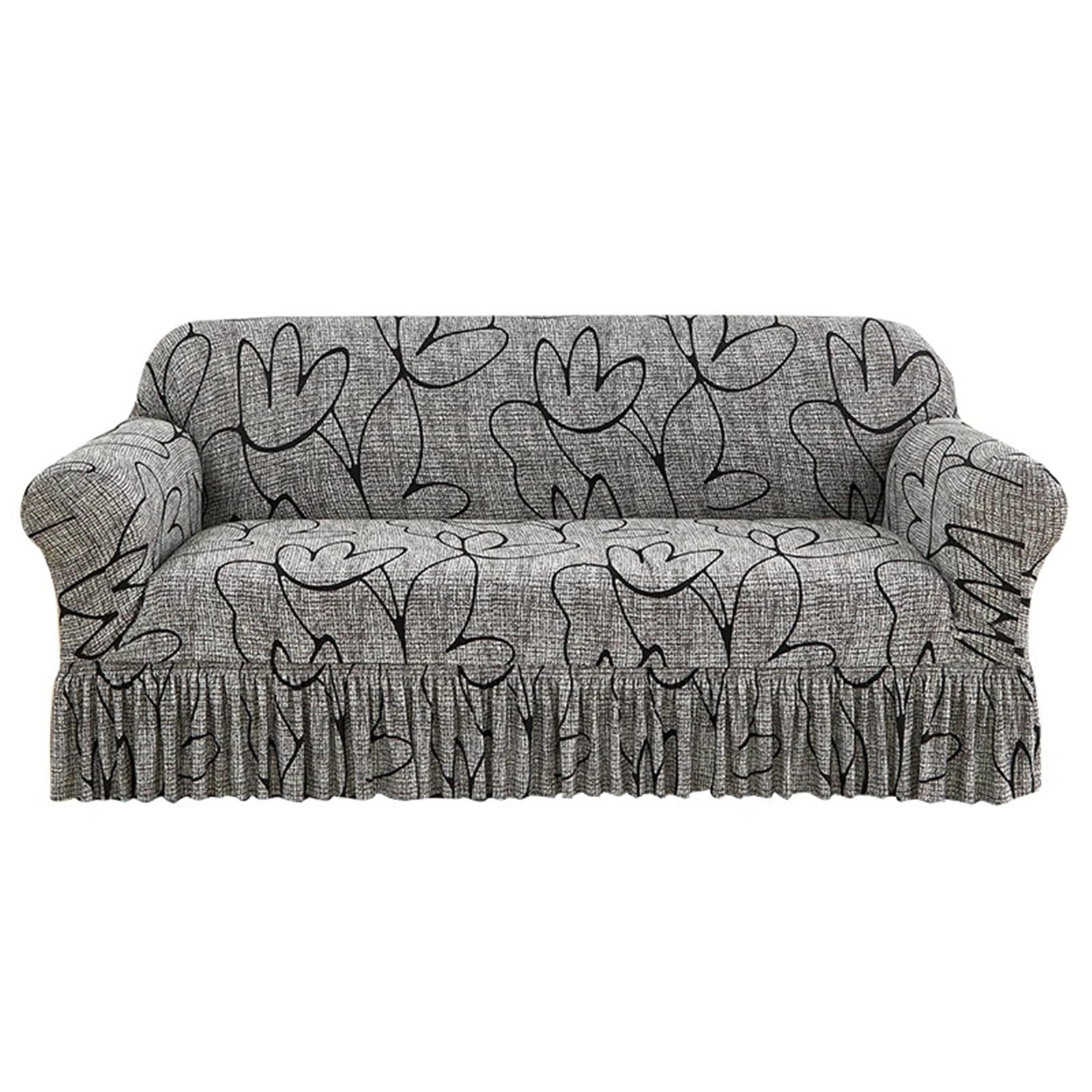 Printed Ruffled Skirt Sofa Covers for Living Room Stretch Couch Cover Furniture Protector Easy Fitted Washable Gonna copertura divano(Color 31,3-seater 190-230cm)