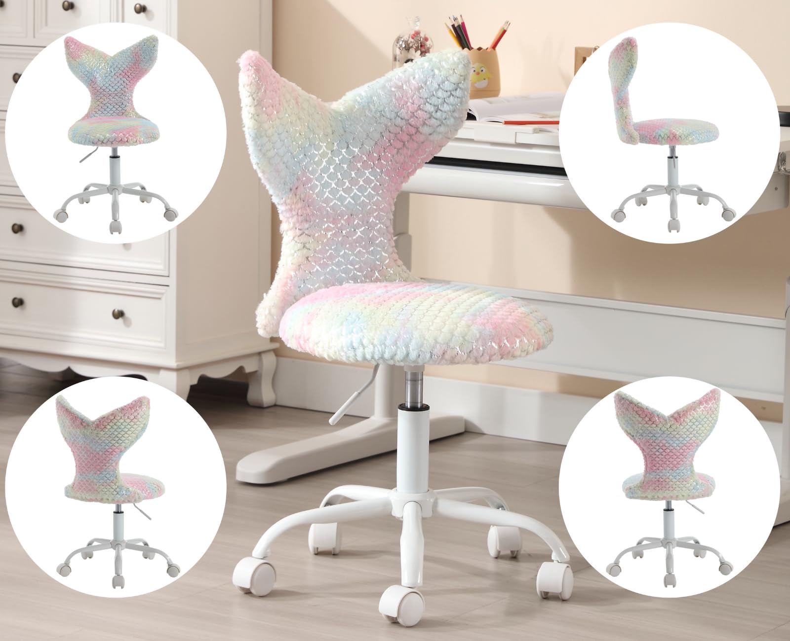chairus Enfant Chaise de Bureau Pivotante en Fausse Fourrure Ergonomique Réglable en Hauteur Chaise de Chambre (Colorée)