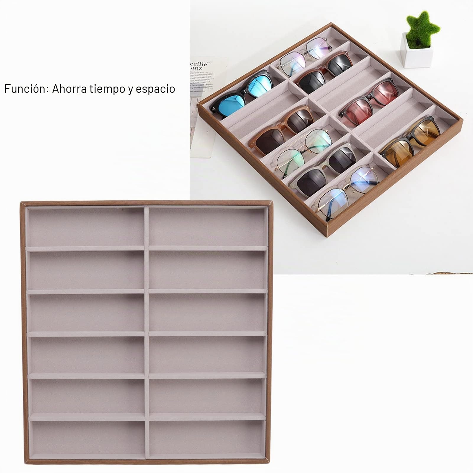 Zerodis Organizador de Gafas de Sol, Bandeja de ExhibicióN de Gafas de Madera Maciza de Poliuretano Ligero, Elegante Estuche de Almacenamiento para Gafas para Hombres y Mujeres Feria (12 rejillas)