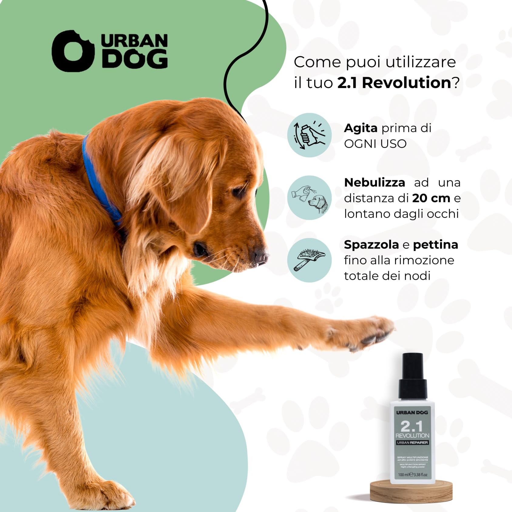 URBAN DOG Spray Sciogli Nodi per Cani Revolution 2.1 500 ml – Districante per Pelo Annodato e Infeltrito, Condizionante Nutriente, Facilita la Spazzolatura, Manto Morbido e Lucente