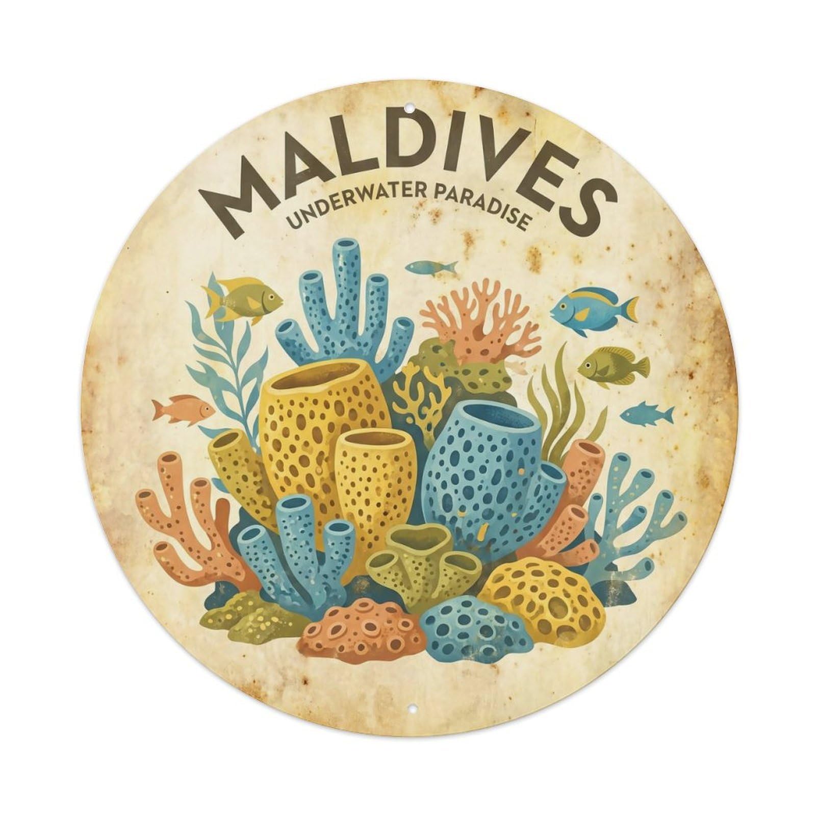 Odgynaw 8X8inch(20X20cm) Maldives Sea Sponge Underwater World Reef Adventure Metal Tin Sign