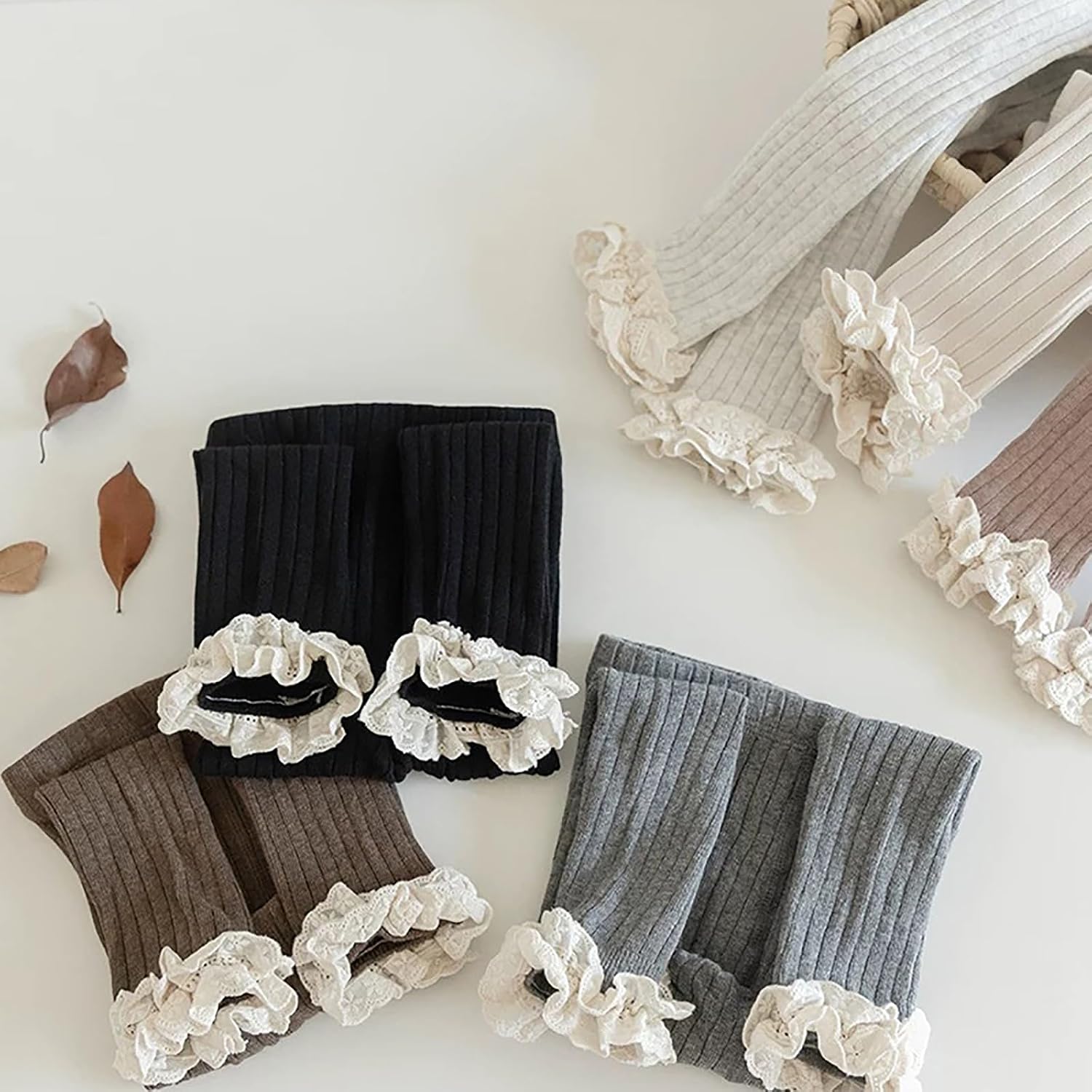 4 Pack Baby Toddler Girls Footless Leggings Cable Knit Ruffle Cute Cotton Winter Pantyhose Stocking for 6M-6T Kids
