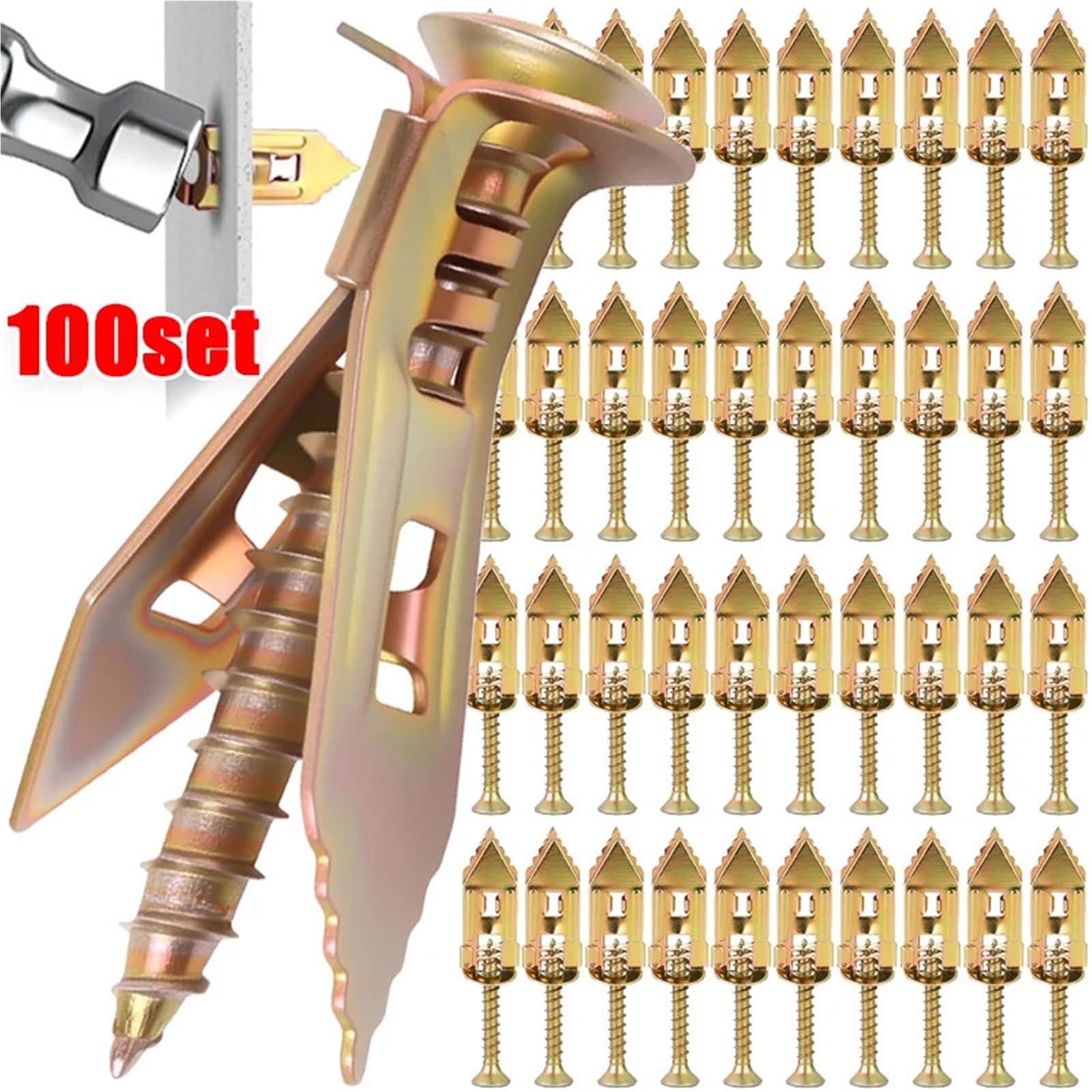 Dübel 10mm Selbstbohrende Anker, Metall-Expansionsschrauben, Trockenbau-Ankerbefestigungen for Gipskartondübel(12x30mm-30mm,100 Set)