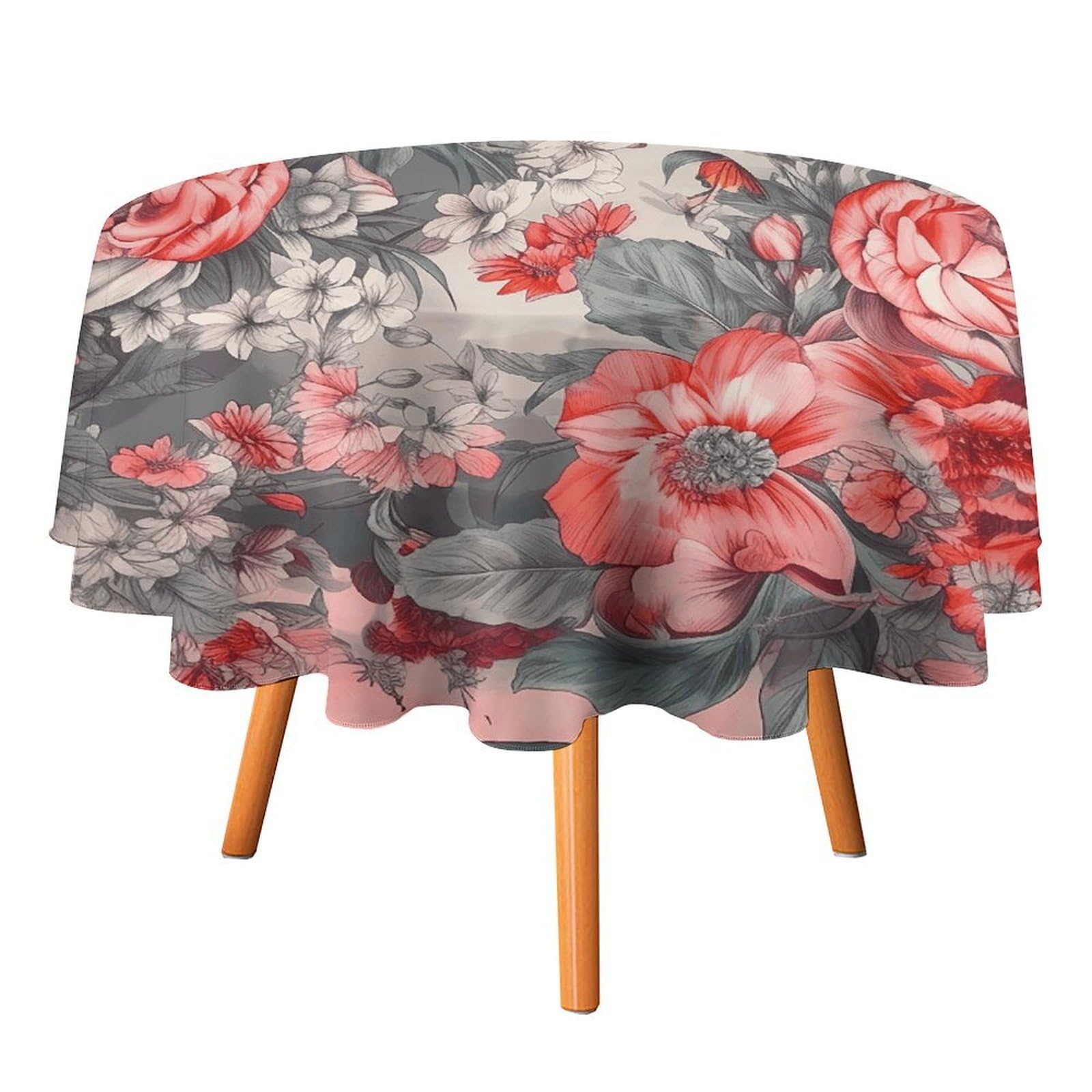 Fekiloot Style Gray Butterfly Pattern Round Tablecloth - Heavy Duty And Washable,Polyester Decorative Fabric Table Cover,Tablecloths For Kitchen Dining, Wedding, Birthday Party60x60in