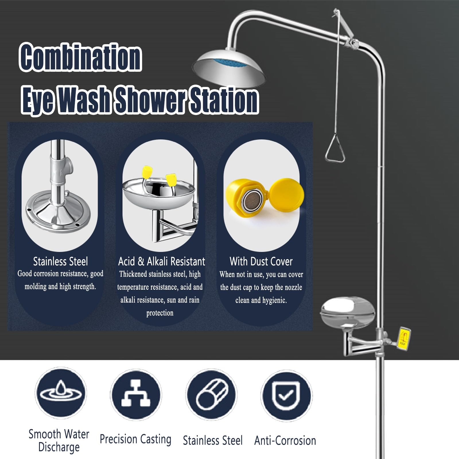 Lavaojos de Emergencia Combinado, estación de Ducha con lavaojos Integrado, Kit de Ducha y lavaojos para Uso en Plantas químicas, Laboratorios y talleres de Obra.,