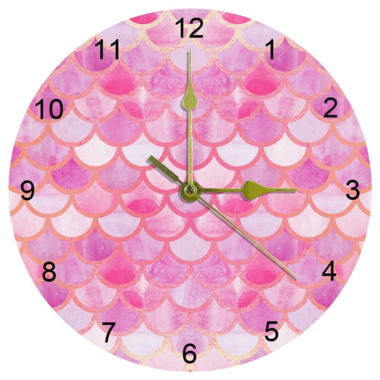 Horloges murales silencieuses pour chambre d'enfant sans tic-tac rose à motif sirène