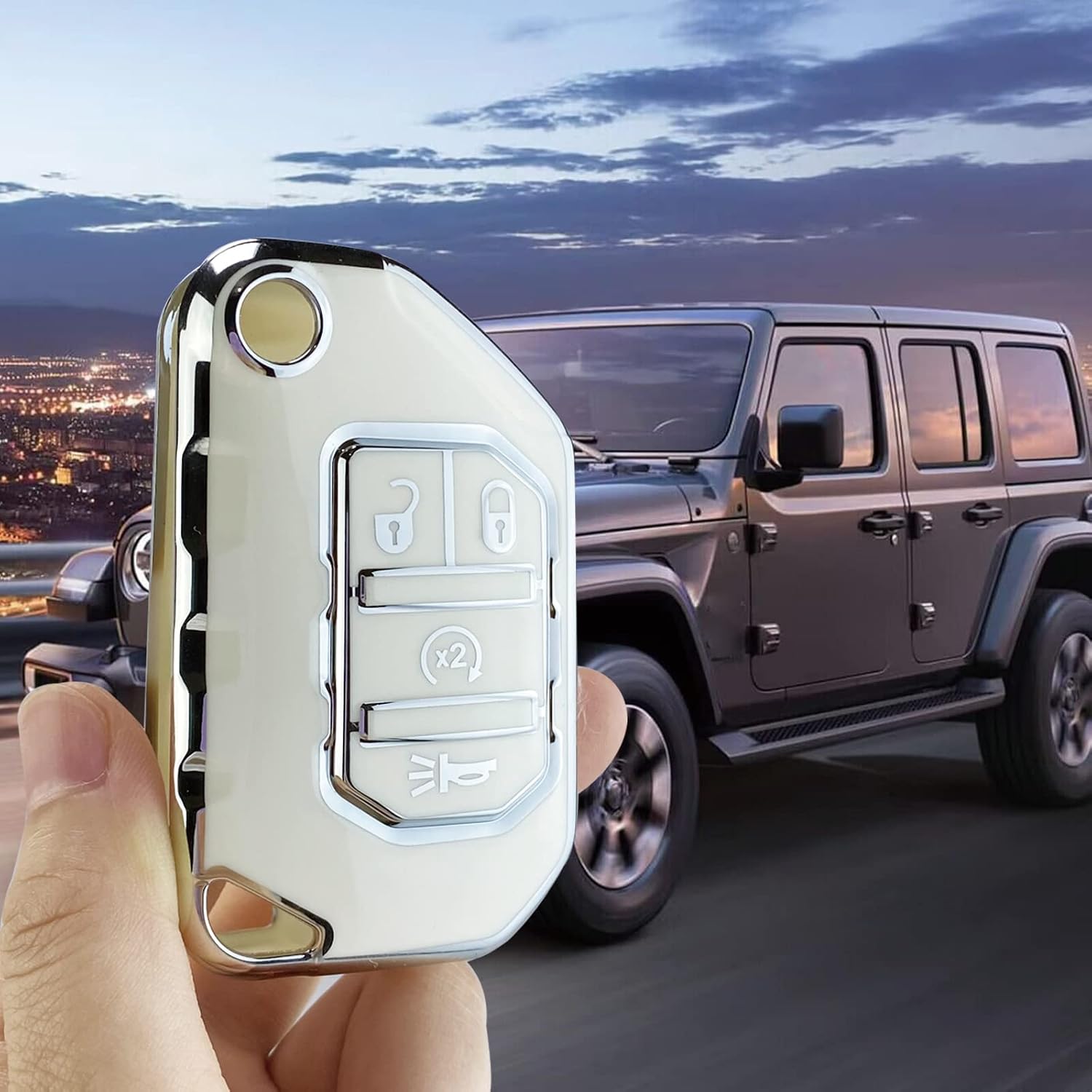 Key Fob Cover Case Compatible with 2018-2023 Wrangler JL JLU Gladiator JT Rubicon Sahara JLU Accessories (White) image 4