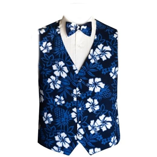 David's Formal Wear Blue Hawaiian Hibiscus Tuxedo Vest and Tie Size Large