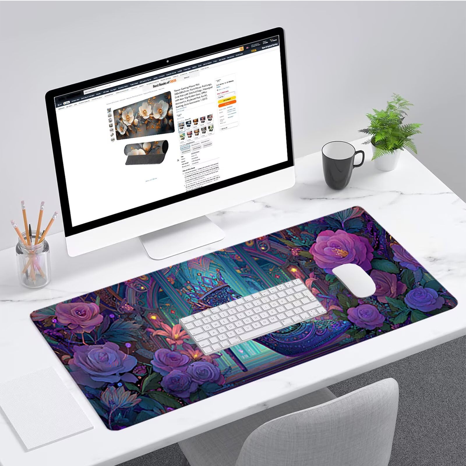 Różowa podkładka pod mysz do gier 1600x800x3mm, Oniryczna podkładka pod mysz XXL, podkładka pod mysz na biurko, podkładka pod mysz z gumową podstawą, akcesoria biurowe, mysz ze szwami na krawędziach