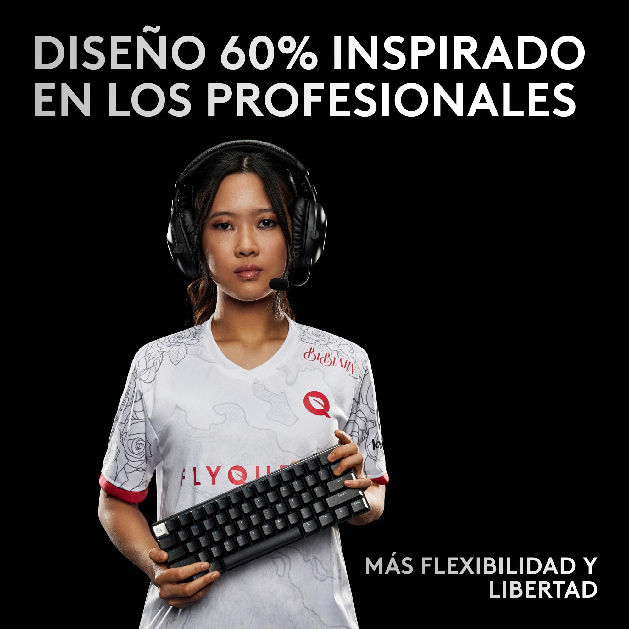 Logitech G Pro X 60% Lightspeed, Miniteclado inalámbrico para Gaming, mecánico Compacto, RGB LIGHTSYNC, Bluetooth, Teclas de PBT, interruptores ópticos GX táctiles, QWERTY US, Negro