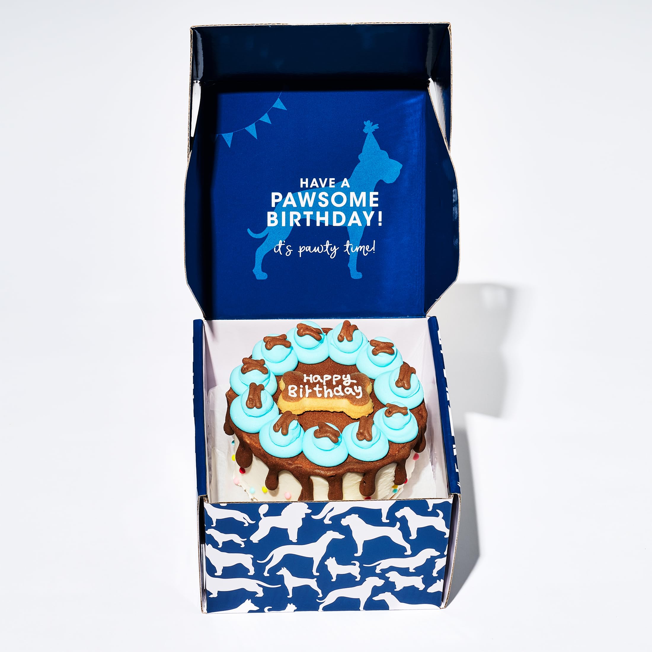 Thoughtfully Pets, Blue Dog Happy Birthday Mini Cookie Cake, Blue, Peanut Butter Flavored, Hand Decorated Hollow Biscuit Cake for All Dog Breeds