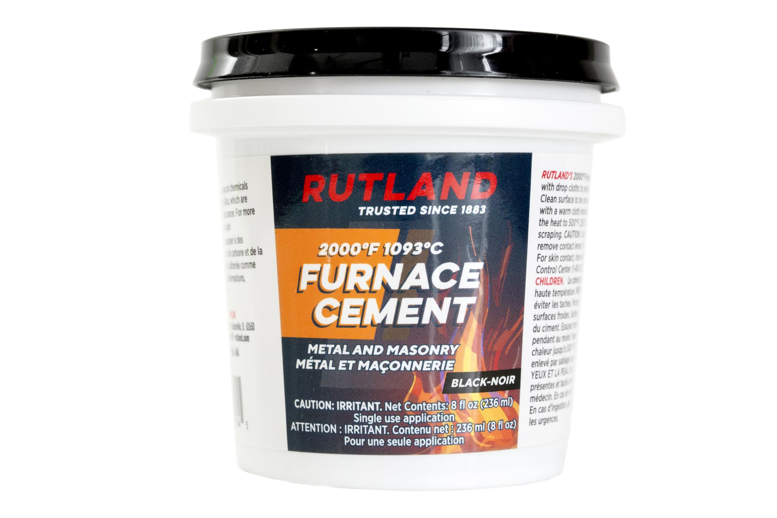 Rutland Products Black, 8 fl oz Furnace Cement, 8 fl oz, 8 Fl Oz