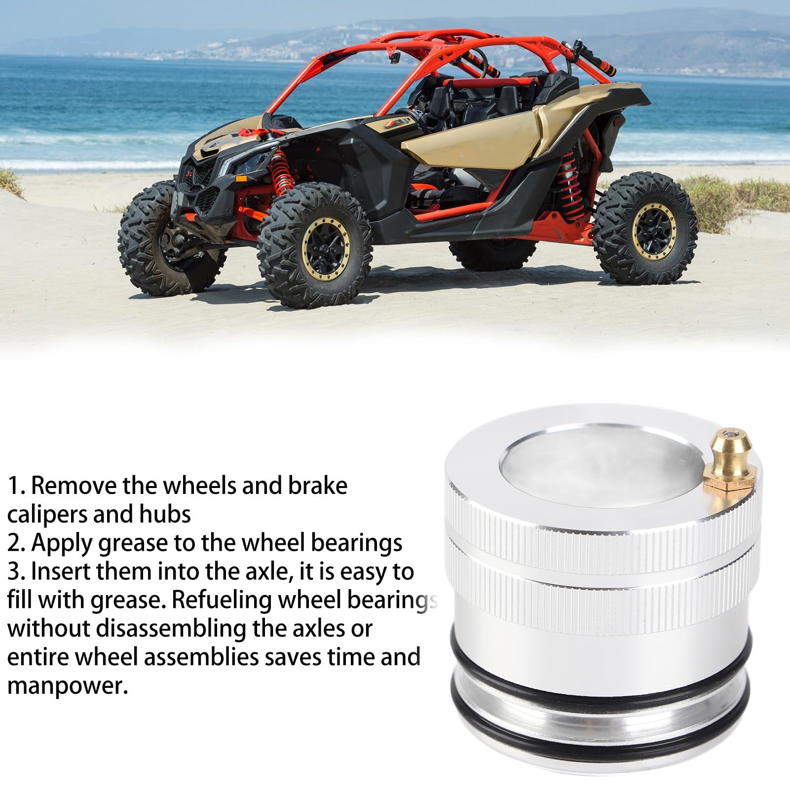 YAOGOHUA 44mm Wheel Bearing Greaser Aluminum Brass Wheel Bearing Grease Lubrication Tool Replacement for Maverick X3 Max