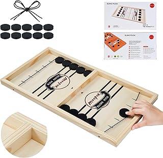 Fast Sling Puck Game,Wooden Hockey Game,Super Foosball Table,Desktop Battle Parent-Child Interaction Winner Slingshot Game,Adults and Kids Family Game Toys