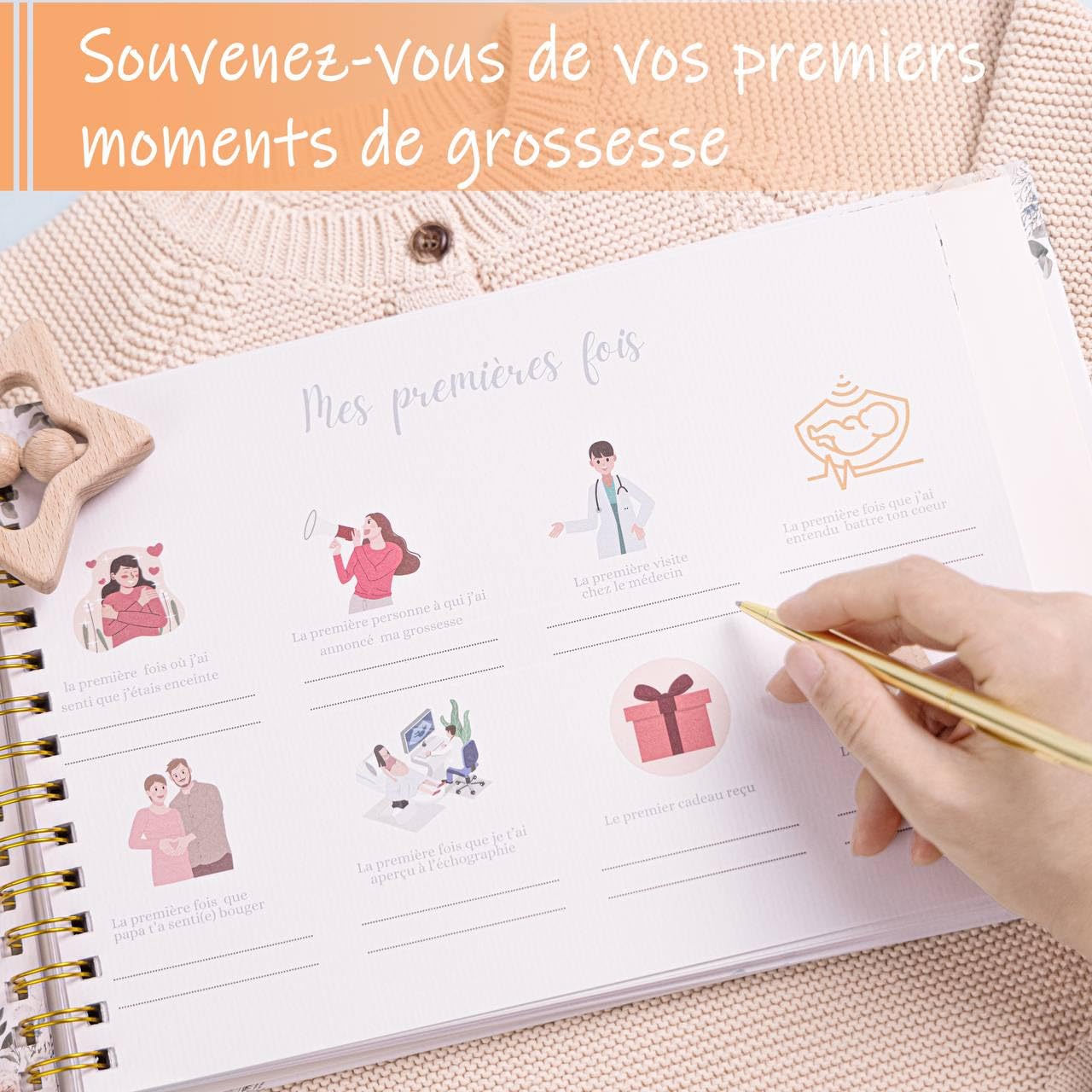 Journal de Grossesse a remplir Kit d'Empreintes Bébé Livre de Grossesse 4 Cartes a Gratter Annonce Les premières Fois de Bébé Checklist Baby Shower Cadeau Future Maman Souvenirs