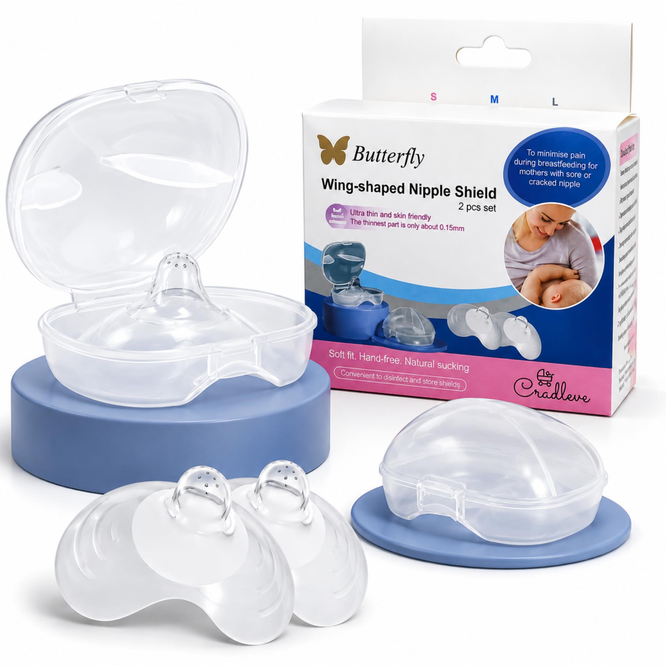 CRADLEVE Butterfly Nipple Shields for Breastfeeding Mothers | BPA Free Nipple Protector for Sore, Flat & Cracked Nipples | Pack of 2 with Storage Case| (Medium)(13~26mm)-image-38