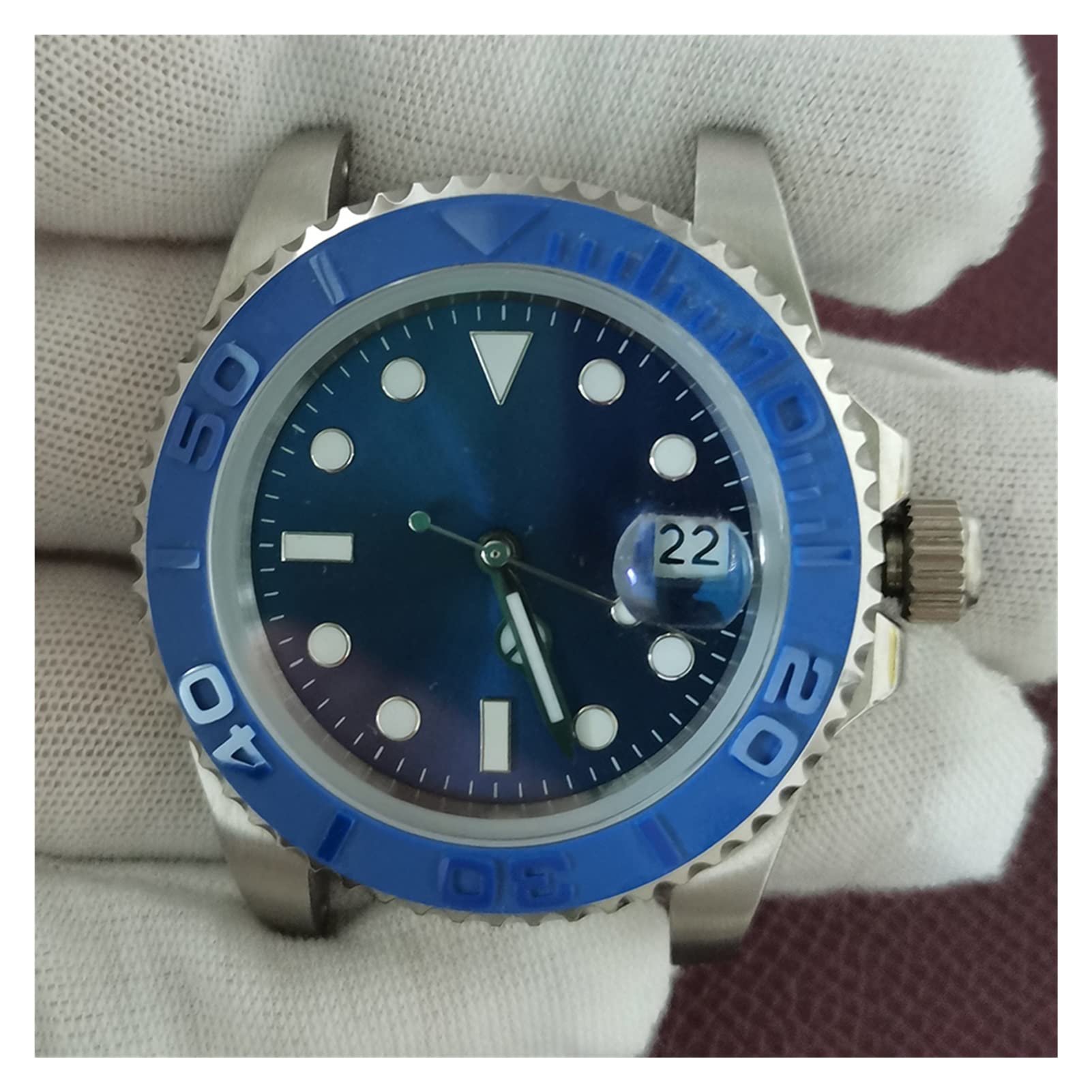 SUB Zegarek z automatycznym mechanizmem 40 mm obudowa ze stali nierdzewnej akcesoria do modyfikacji dla mężczyzn niebieska tarcza świecący wskaźnik ceramiczna ramka etui na zegarek okulary (8