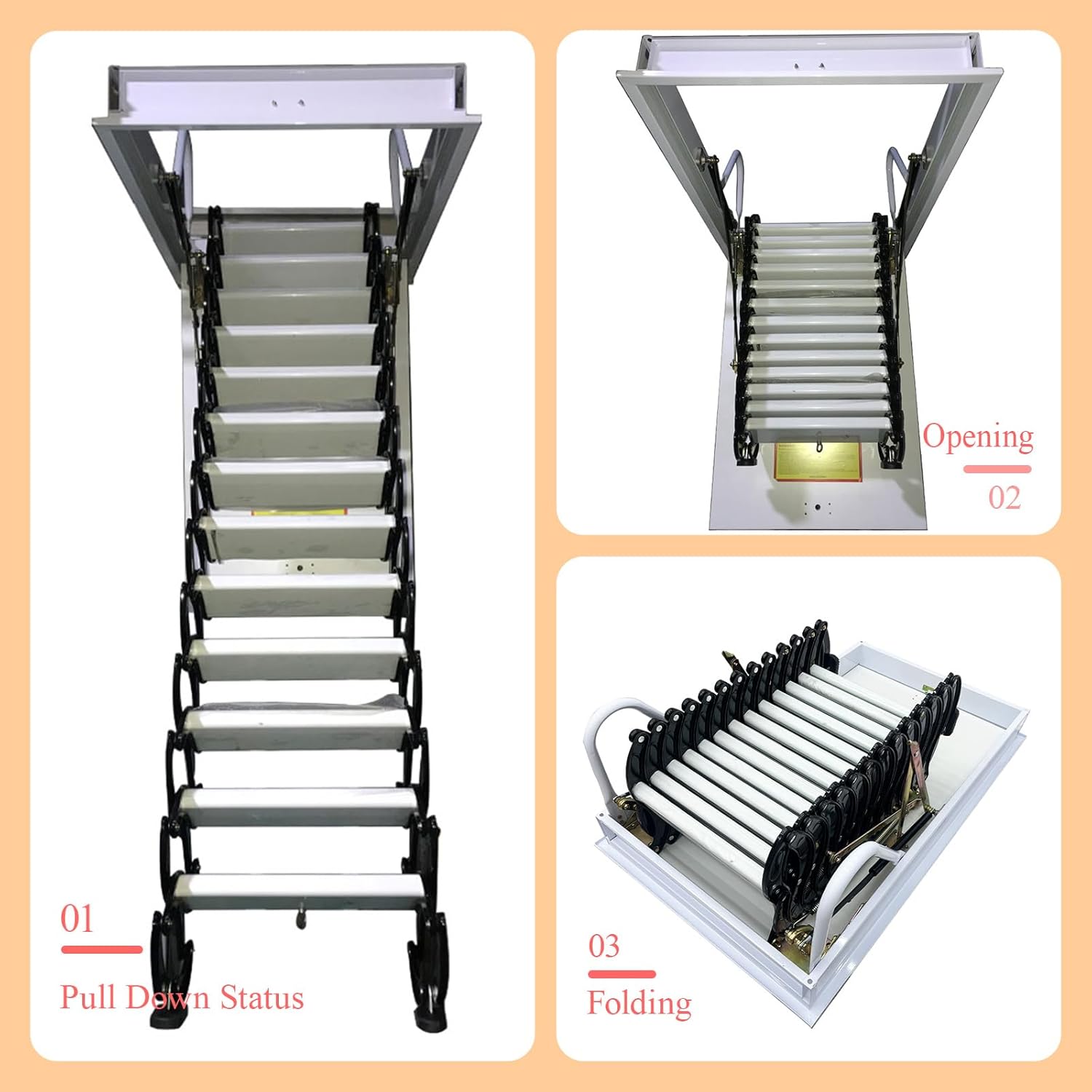 Aluminium Attic Ladder Pull Down System, 13 Steps Ceiling Folding Stairs, 10.5 ft Height, 660 lbs Load, Opening Size 31.5'' x 35.43'', Black S-Bend Structure
