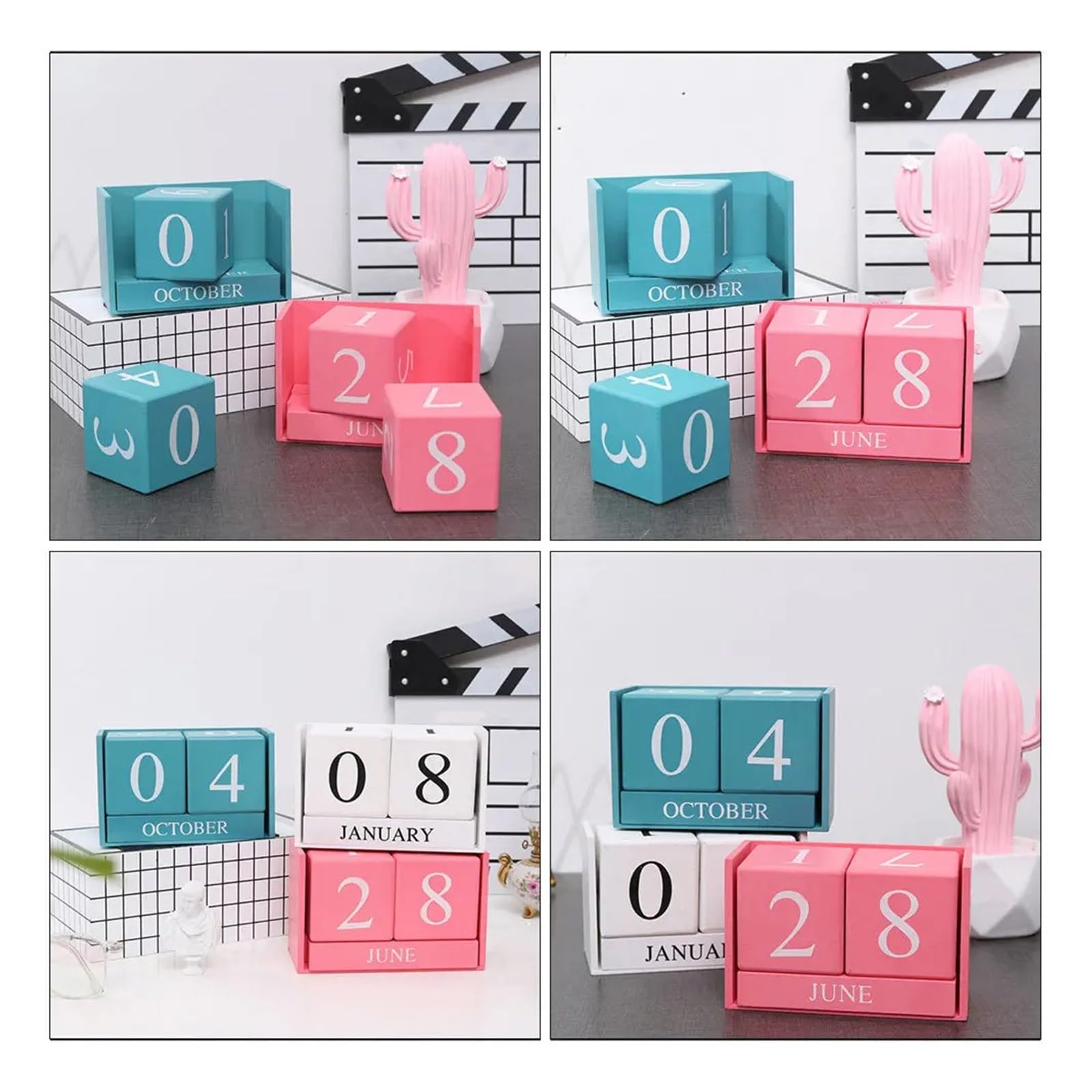 Tisch Dauerkalender aus Holz Schreibtisch-Kalenderblock-Set aus Holz, drehbare 12-Monats-Datumsanzeige for Büro, Schreibtisch, Heimdekoration, Wohnzimmer, Lehrer für Home Büro Dekoration