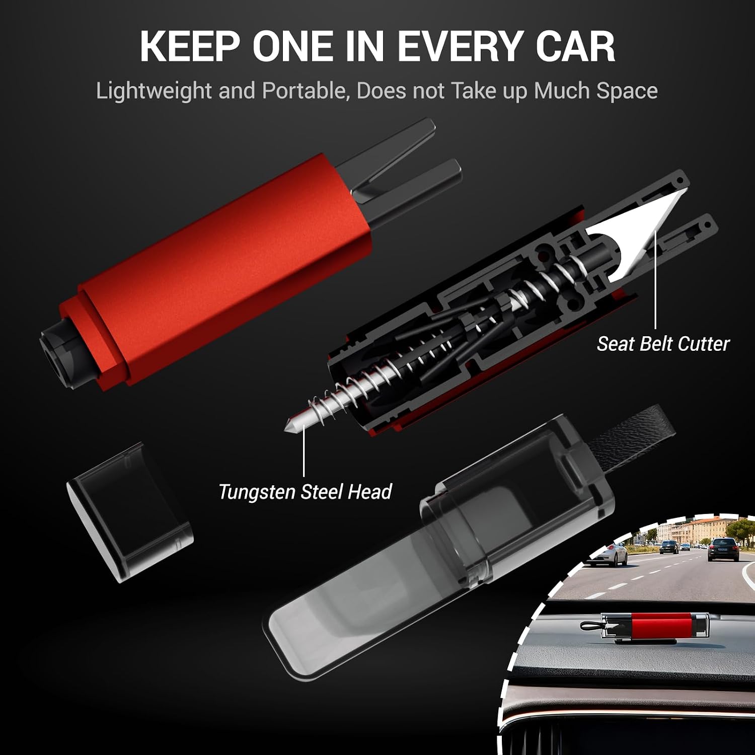 4 Pack Window Breaker Seatbelt Cutter, 2 in 1 Car Escape Tool Key Chain, Safe Hammer Glass Breaker and Seat Belt Cutter Underwater, Emergency Escape Tool with Test Glass for Automotive Accidents, Red
