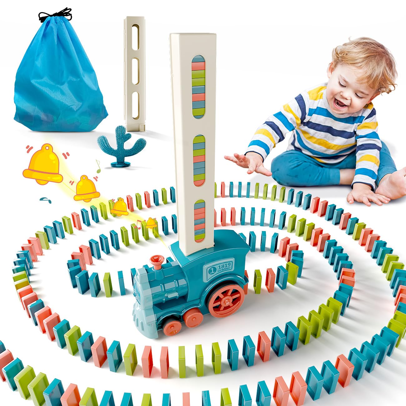 Jouet Train Domino 180 Pièces - Pose Automatique, Sons Et Lumières - Construction, Réaction En Chaîne Pour Enfants