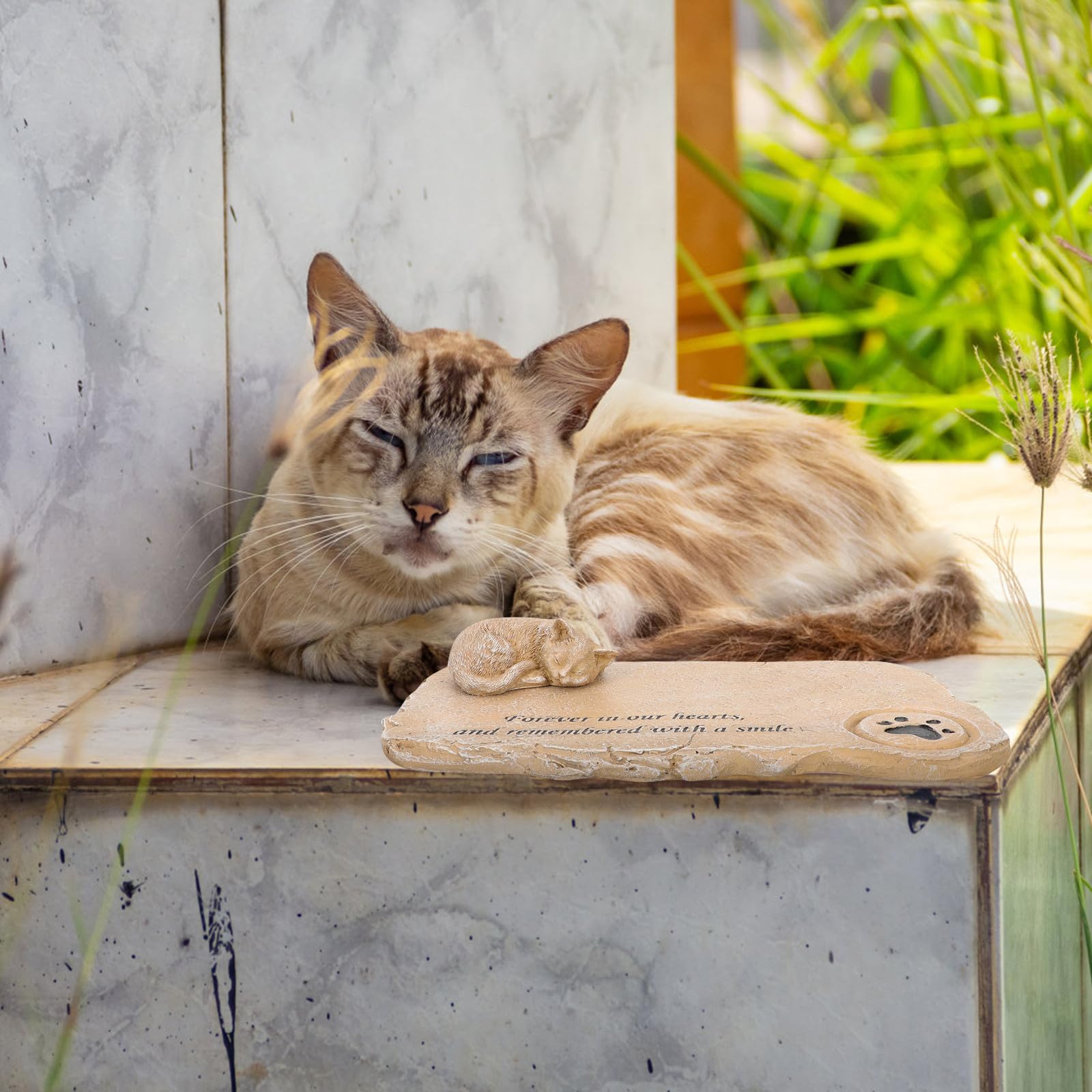 PartyKindom Piedra Conmemorativa para Gatos de Jardín Gatito de Resina