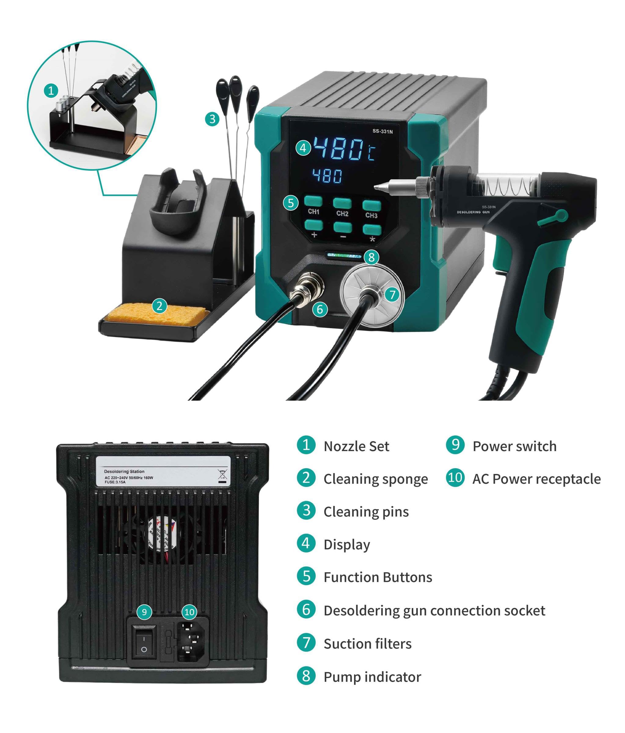 Photo 1 of SS-331N Electric Solder Suction Gun LCD Electric Desoldering Gun Anti-static 90W High Power Strong solder sucker Suction SS-331 Desoldering Station