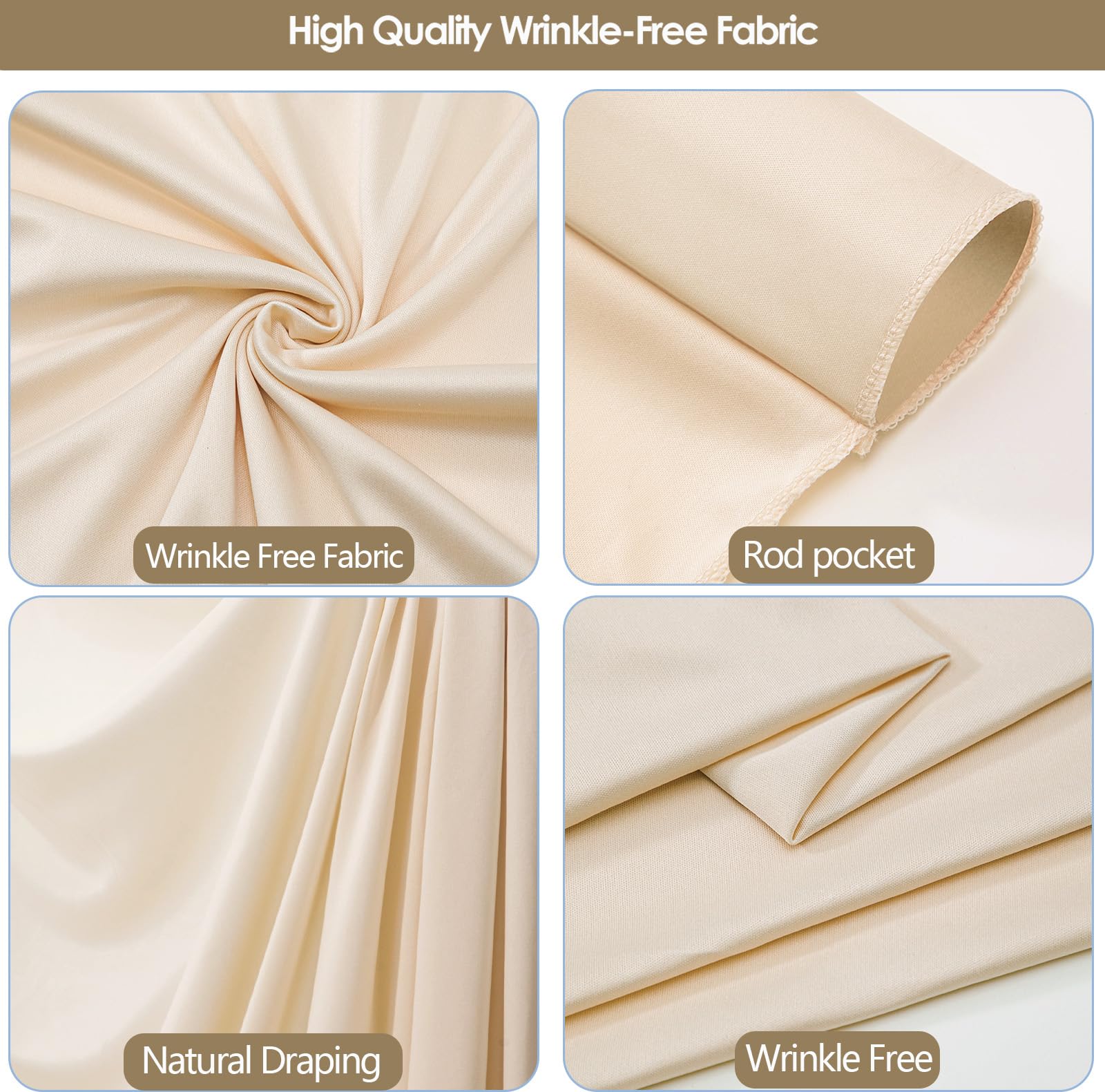 10x10 pi Arrière-plan sans plis en tissu doux pour fêtes, rideau de décoration en tissu pour mariage, rideau crème pour décorations d'anniversaire, fond pour photographie 5x10 pi, 2 panneaux