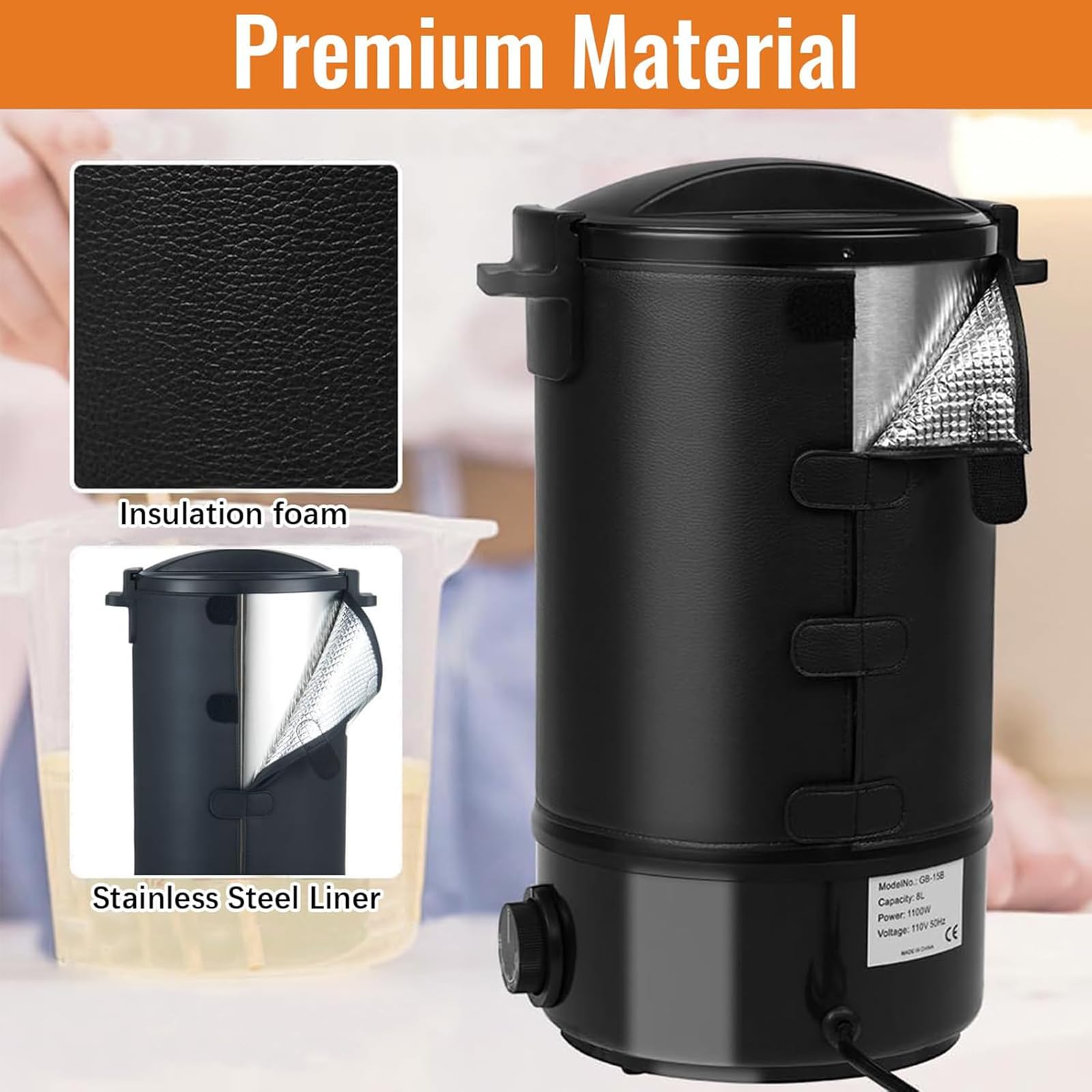 Olla eléctrica para derretir cera con control de temperatura ajustable, protección contra quemaduras en seco, olla interior de acero inoxidable para hacer velas en casa o uso comercial pequeño