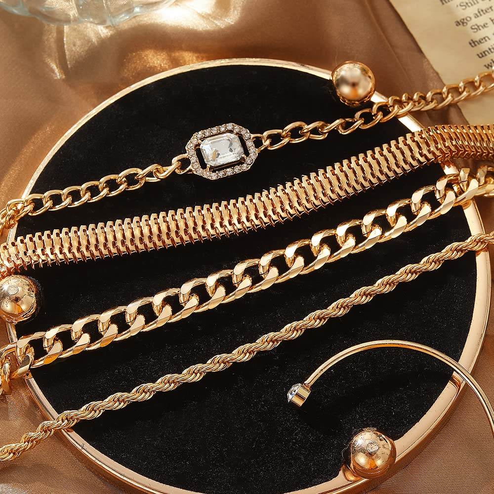 Juego de 15 pulseras doradas para mujer, pulseras abiertas apilables de múltiples capas, cadena de eslabones cubanos ajustables, delicadas joyas estéticas clásicas 8