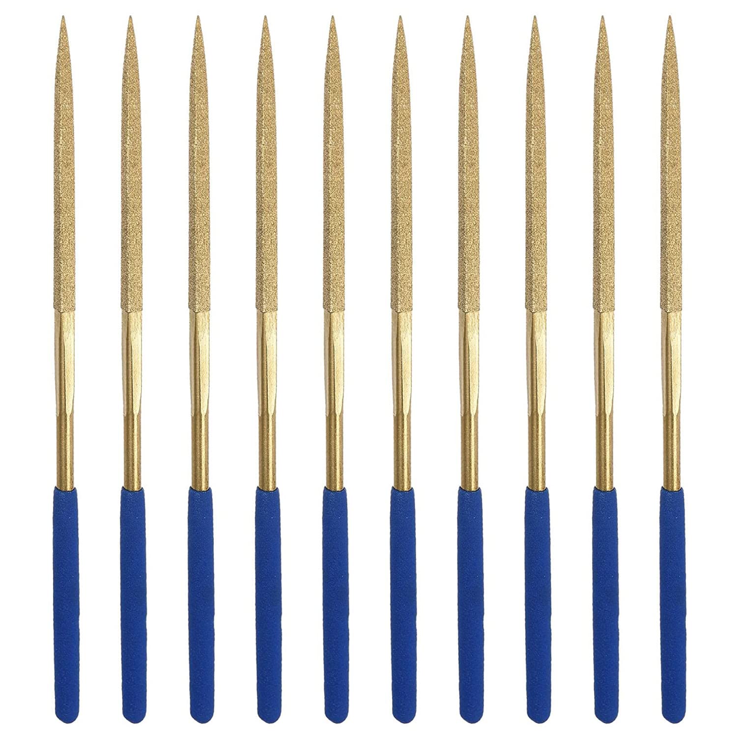 FOCMKEAS 10 PCS Diamond Needle File (4mm x 160mm,150 Grit) Titanium Coated Mini Metal Files Square Files for Precision Metal File Work Miniature DIY