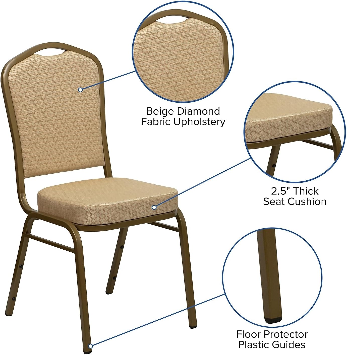 Flash Furniture 01AGH20124E Crown Back Stacking Banquet Chair, Beige Fabric, 2.5 Seat, Gold Frame