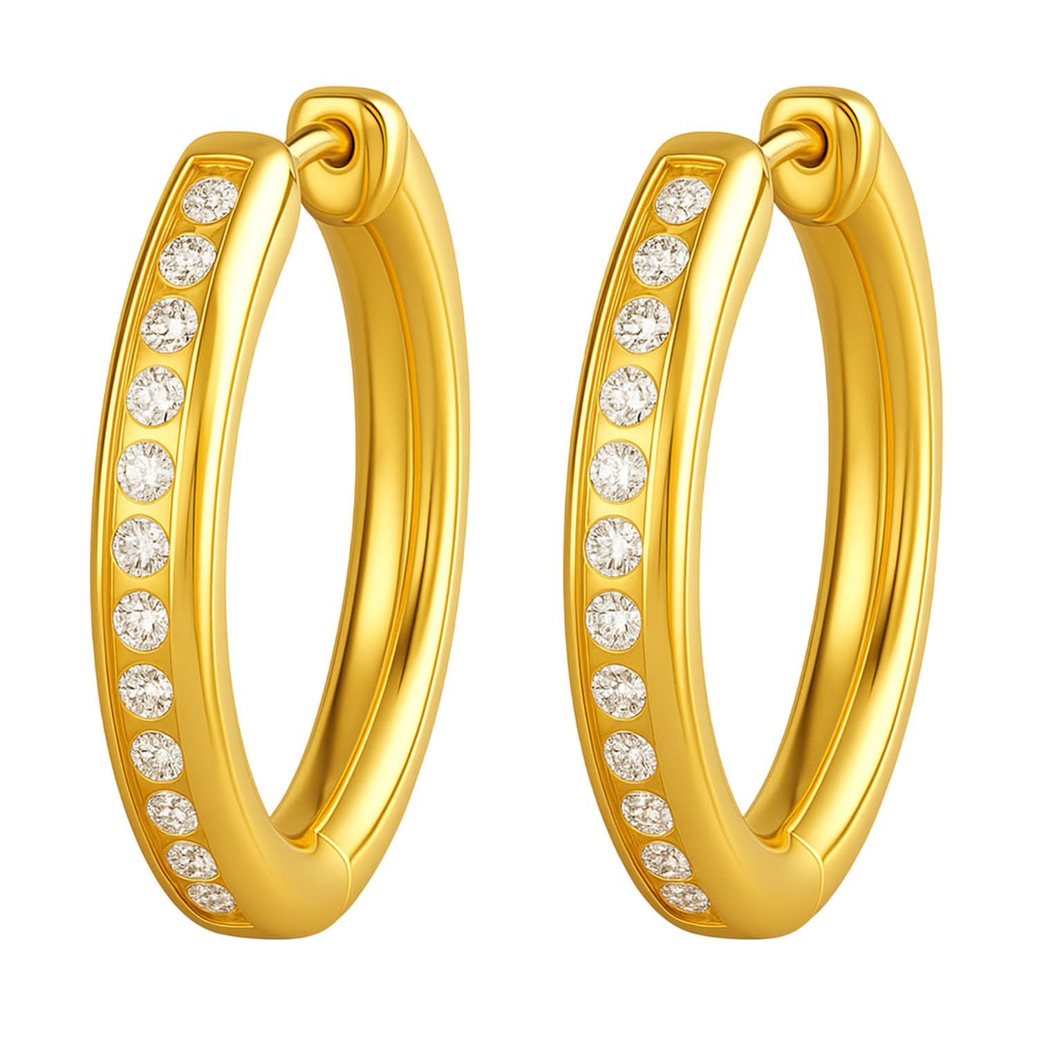 FASHIONS 18K-Gold-Plated Huggie Hoop Earrings Cubic Zirconia Rhinestone Inlay Elegant 12mm Ear Hoops Studs Anti-Tarnish Bali Jewelry for Women & Girls-image-8