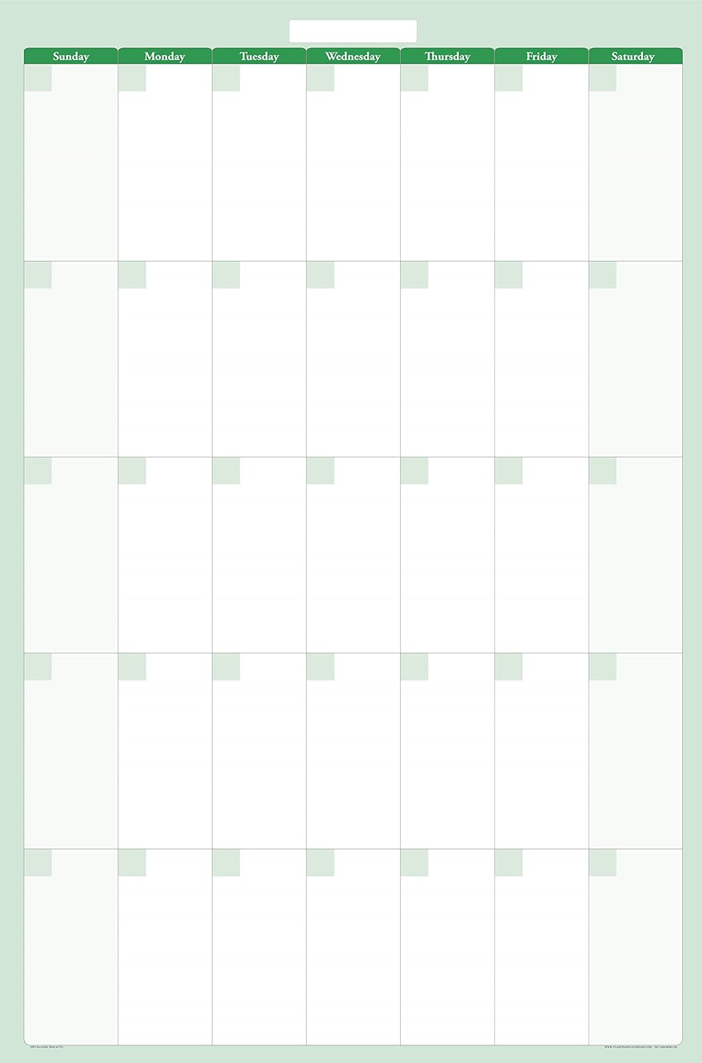 56" tall X 36" wide Vertical Earth Green 30-Day Dry Erasable Wall Calendar Planner -1-Month Large Calendar - Monthly Planner for Home, School, Classroom Organization. Complete with Free Marker and Eraser with Marker Holder