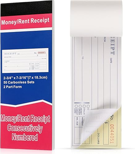 Crtiin 1 libreta de recibos de dinero y alquiler de 2.75 x 7.2 pulgadas, cubierta encuadernada de 2 partes libro de recibos sin carbono con copias Crtiin 1 libreta de recibos de dinero y alquiler de 2.75 x 7.2 pulgadas, cubierta encuadernada de 2 partes libro de recibos sin carbono con copias
