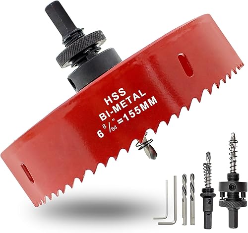 Hordion Sierra de agujero de 6.102 in y 6.1 pulgadas con brocas y cenador, cortador de agujeros bimetálico resistente para tableros de cornhole y