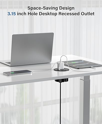 Miniatura 3 de Ojal de alimentación de escritorio de 3.15 pulgadas, USB C de 20 W, 8 USB, tira de alimentación empotrada para muebles, 2 tomas, montaje empotrado