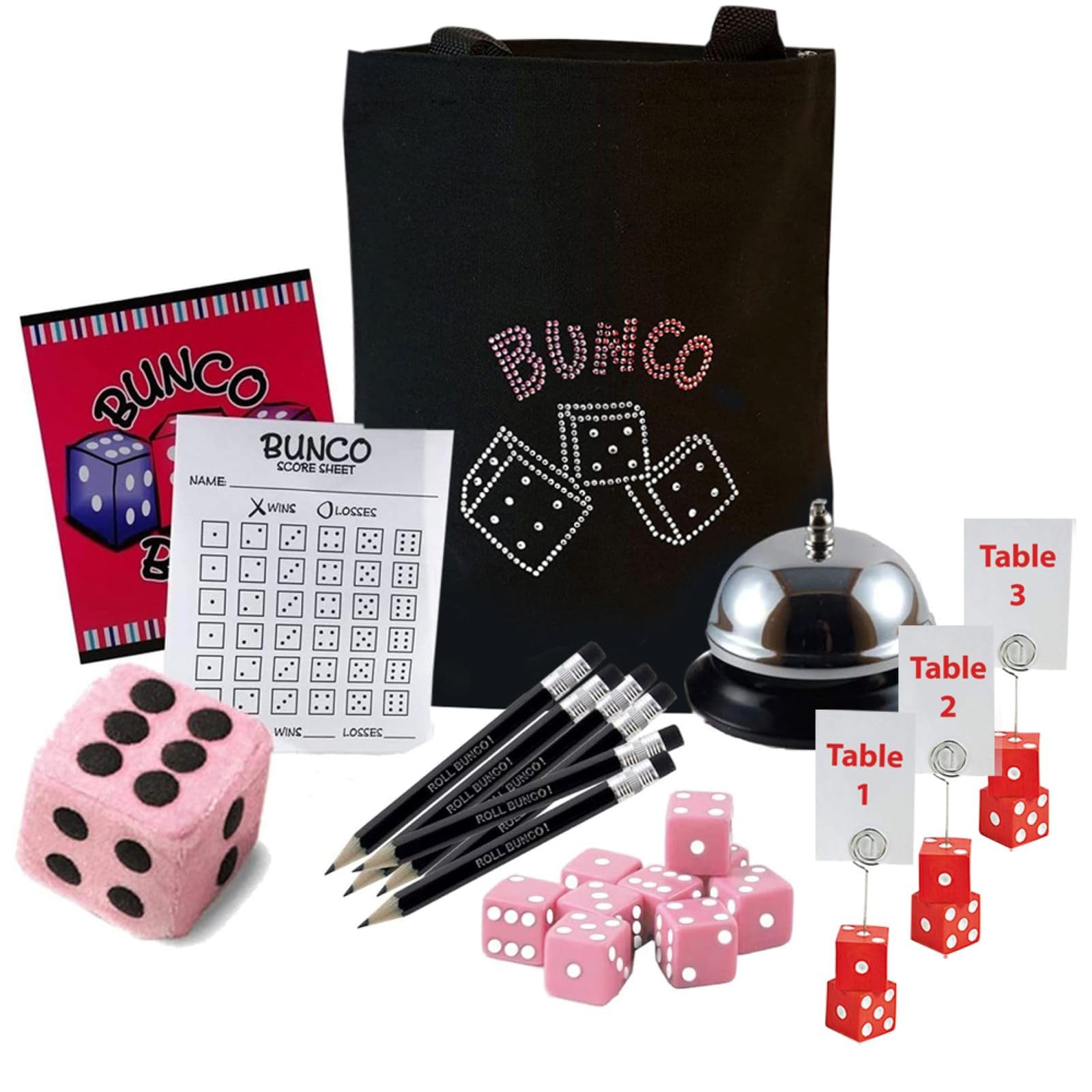 Bunco Game Kit Set with Bunco Table Number Holders with 1,2,and 3 Cards