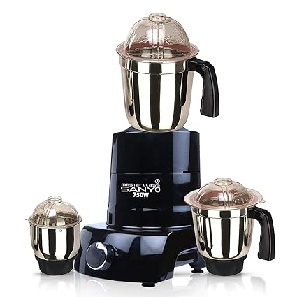 Masterclass Sanyo 750 Watts Black Mixer Grinder with 3 Steel Jar (1 Large Jar, 1 Medium Jar, 1 Chutney Jar)