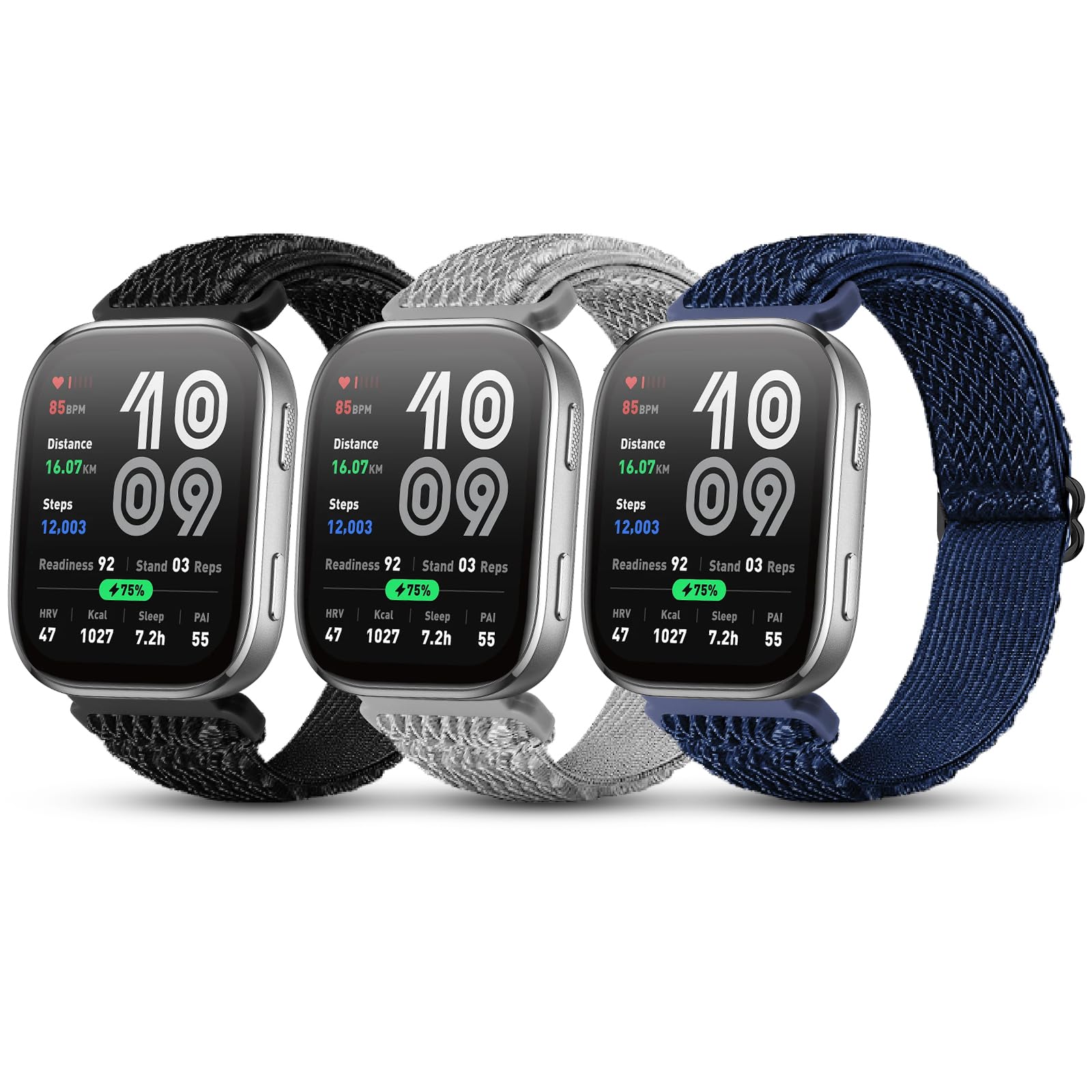 SenMore 3 Pieces Nylon Strap Compatible with Amazfit Bip 6/Bip 5/Amazfit Cheetah/Amazfit Balance/GTR 4/GTR 3 Pro/GTR 3, 22mm Adjustable Replacement Wristbands for Amazfit Bip 6.(No Host)