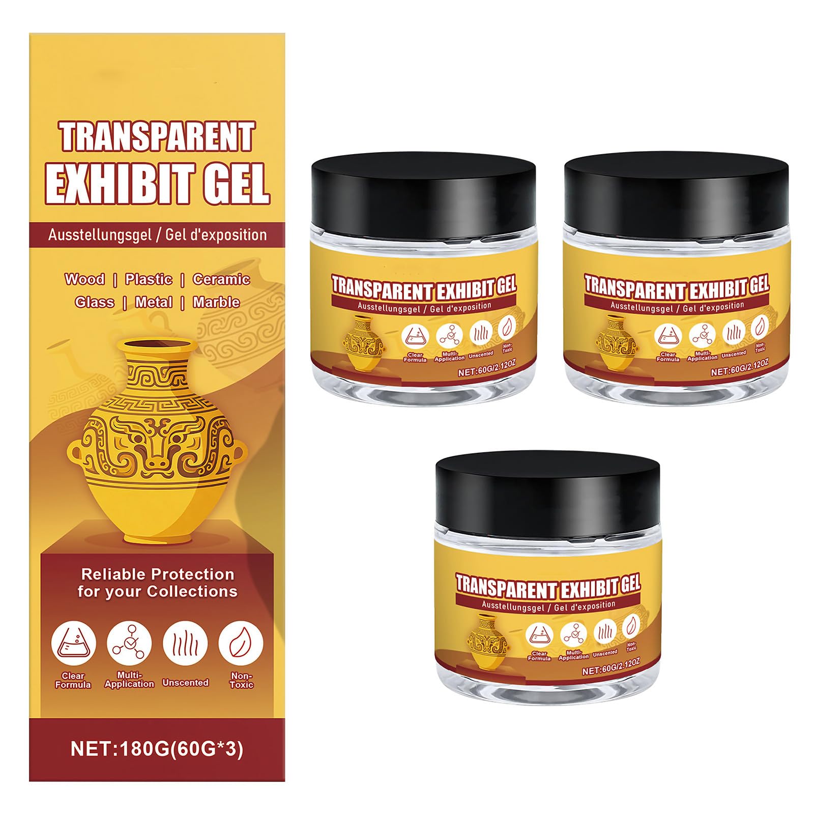 180g Museum Putty, Clear Exhibit Museum Gel for Museums, Low Residue and Reusable Museum Wax for Fixing Antiques Glass Ceramic Wood
