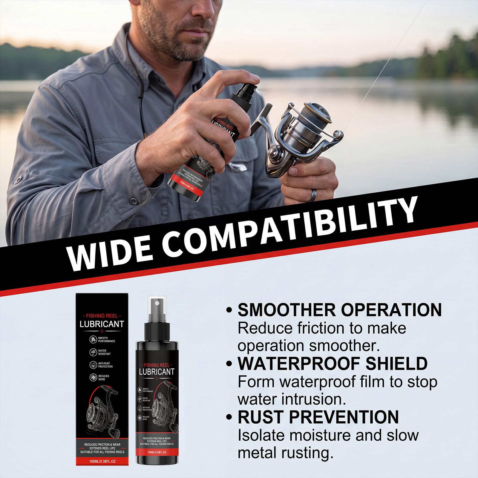 Lubrificante per mulinello da pesca, spray detergente per mulinelli, protezione di lunga durata, prestazioni lisce, resistente all'acqua, antiruggine, riduce il rumore, prolunga la durata