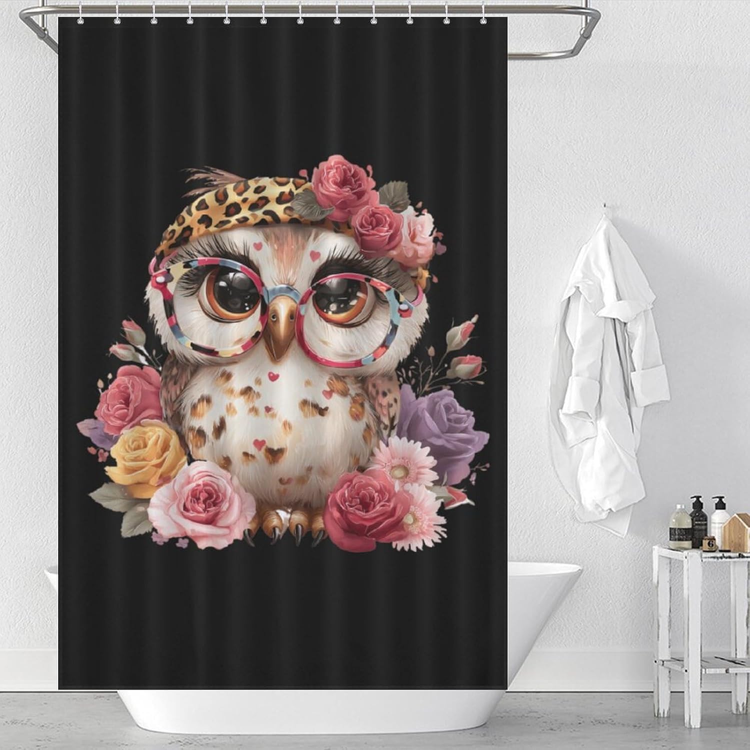 Owl Floral Shower Curtain 46.85x70.87Inch（119x180cm） Polyester Bath Curtain Shower Curtains Printed Decorative